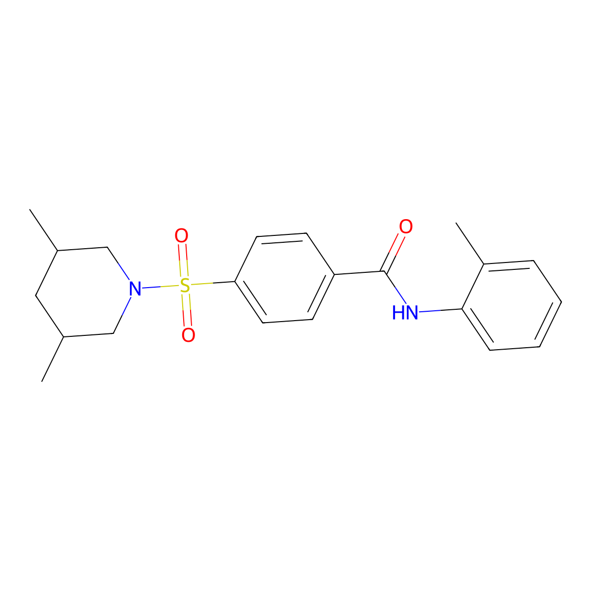 4-((3,5-dimethylpiperidin-1-yl)sulfonyl)-N-(o-tolyl)benzamide molecular structure, CAS 476308-50-6