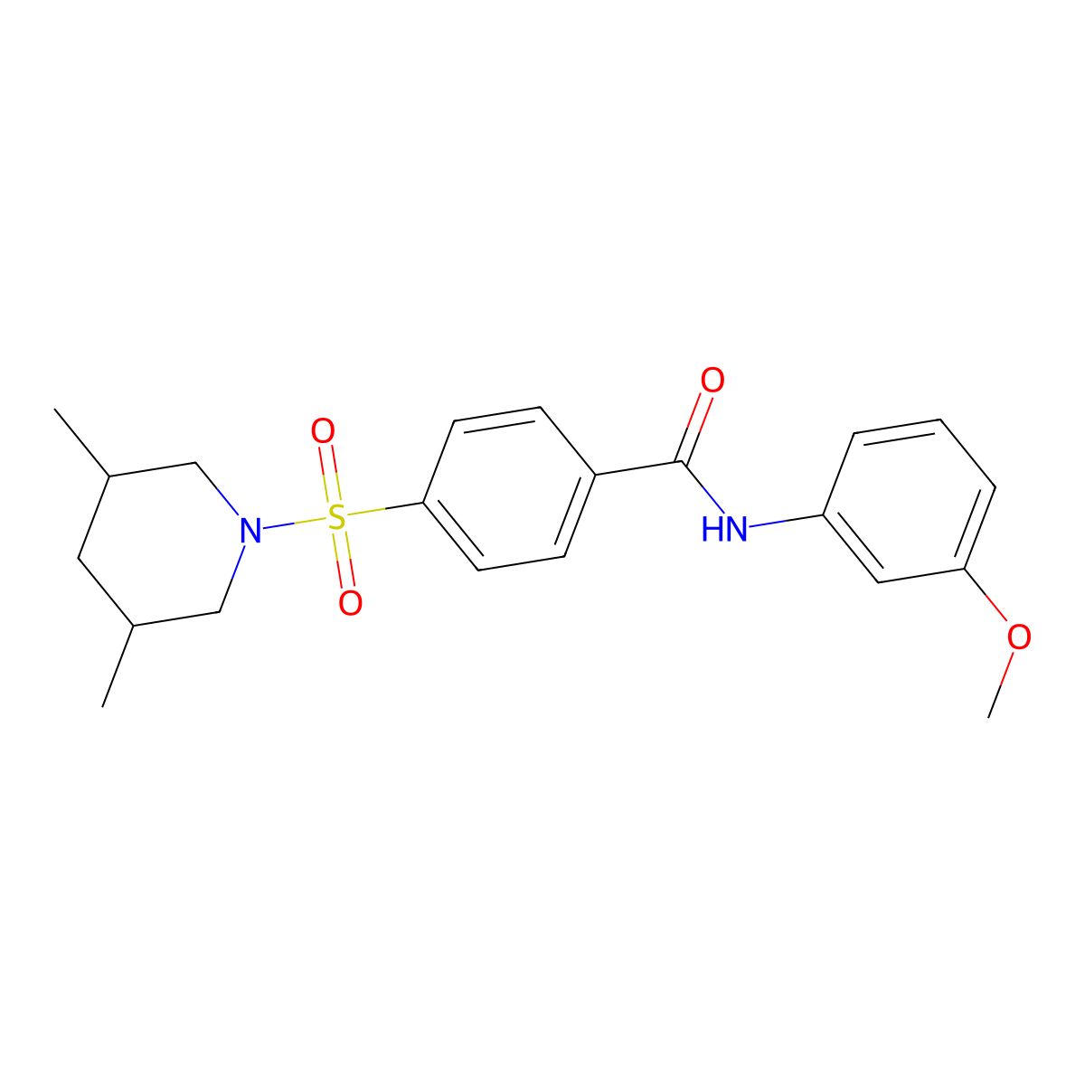 4-[(3,5-dimethylpiperidin-1-yl)sulfonyl]-N-(3-methoxyphenyl)benzamide molecular structure, CAS 476308-51-7
