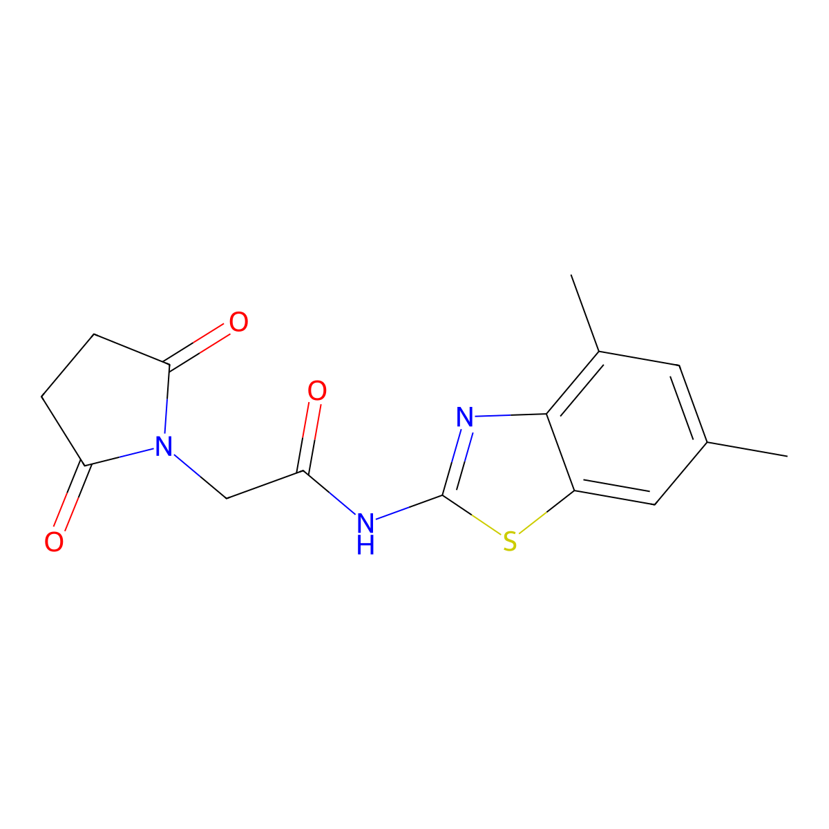 N-(4,6-dimethyl-1,3-benzothiazol-2-yl)-2-(2,5-dioxopyrrolidin-1-yl)acetamide molecular structure, CAS 476308-63-1