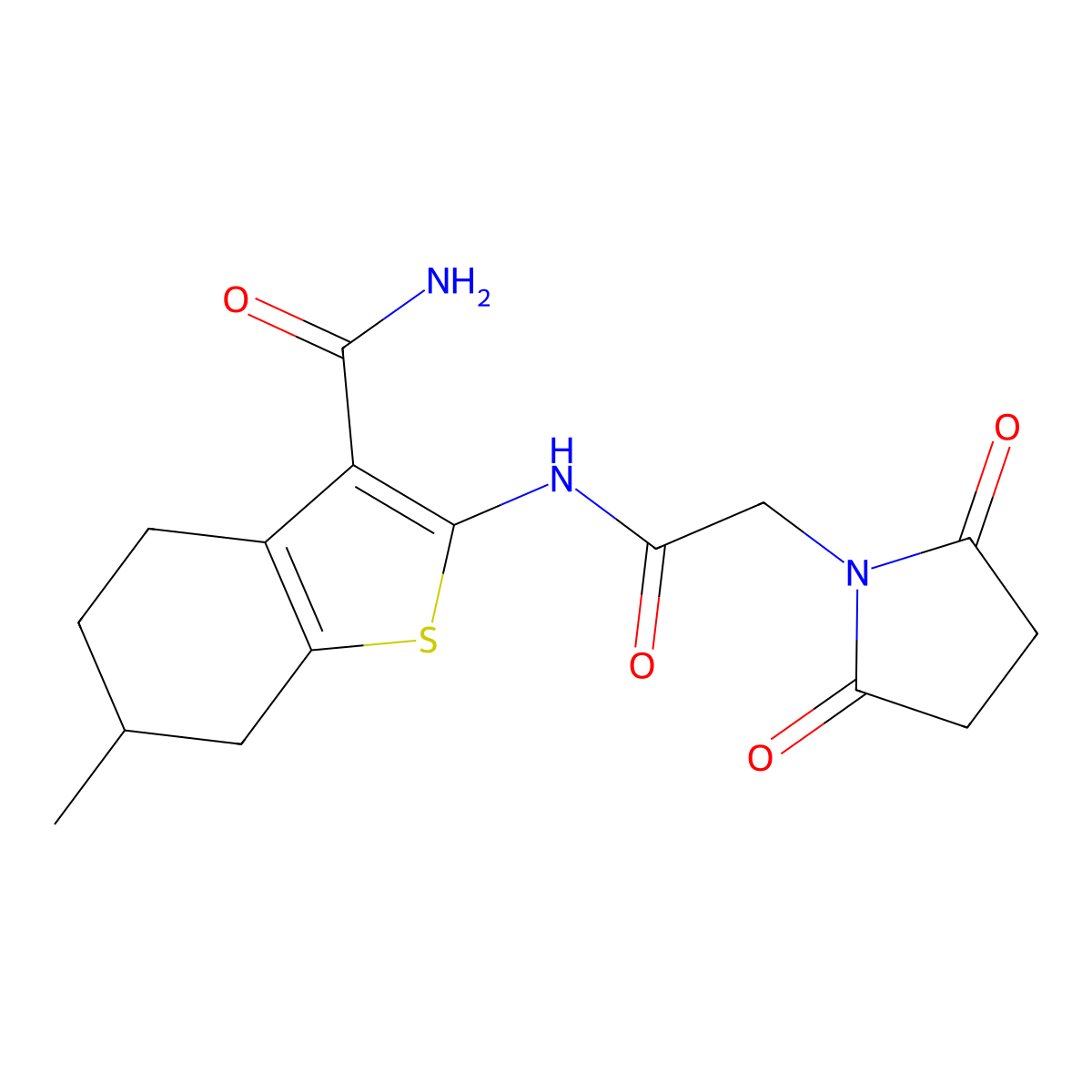 2-(2-(2,5-Dioxopyrrolidin-1-yl)acetamido)-6-methyl-4,5,6,7-tetrahydrobenzo[b]thiophene-3-carboxamide molecular structure, CAS 476308-77-7