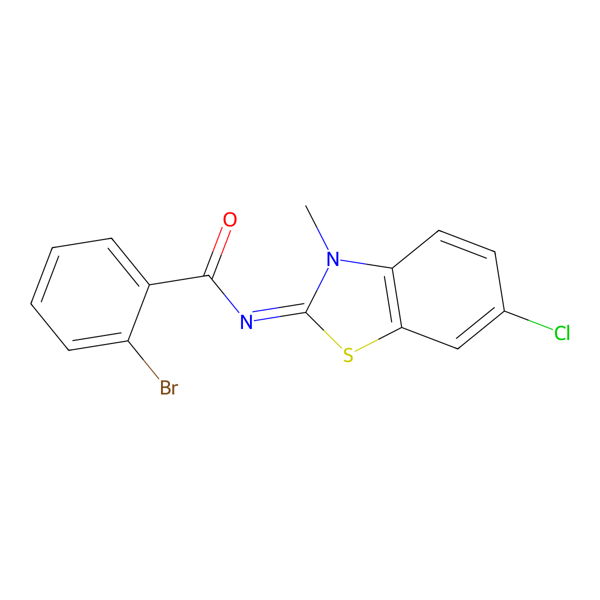 (E)-2-bromo-N-(6-chloro-3-methylbenzo[d]thiazol-2(3H)-ylidene)benzamide molecular structure, CAS 476317-68-7