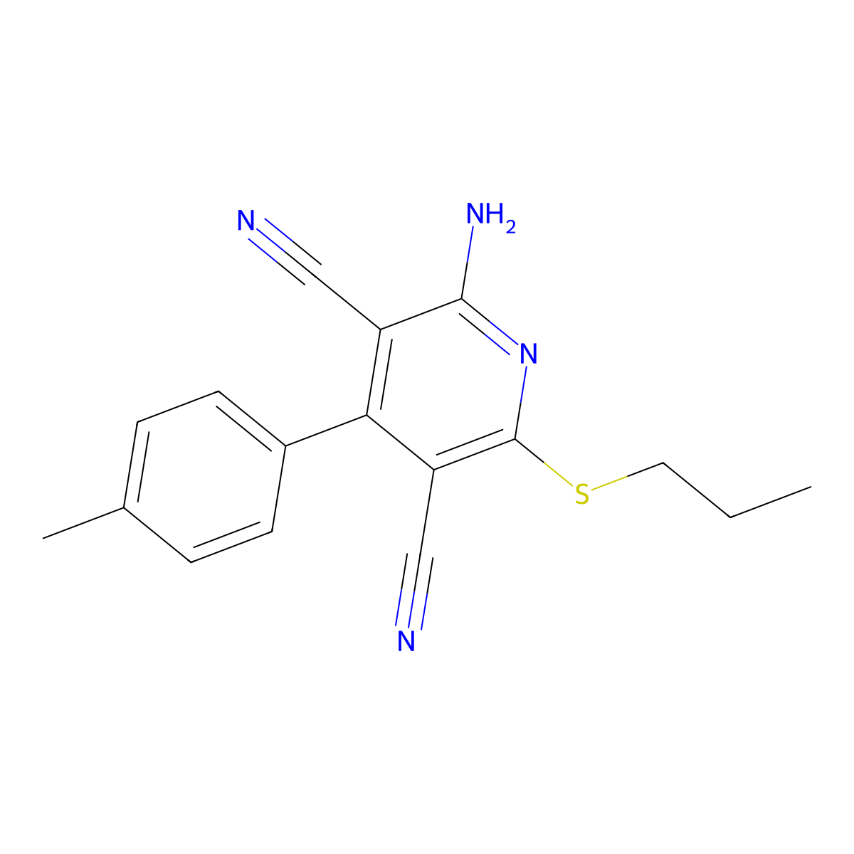 2-Amino-6-(propylthio)-4-(p-tolyl)pyridine-3,5-dicarbonitrile molecular structure, CAS 476318-84-0