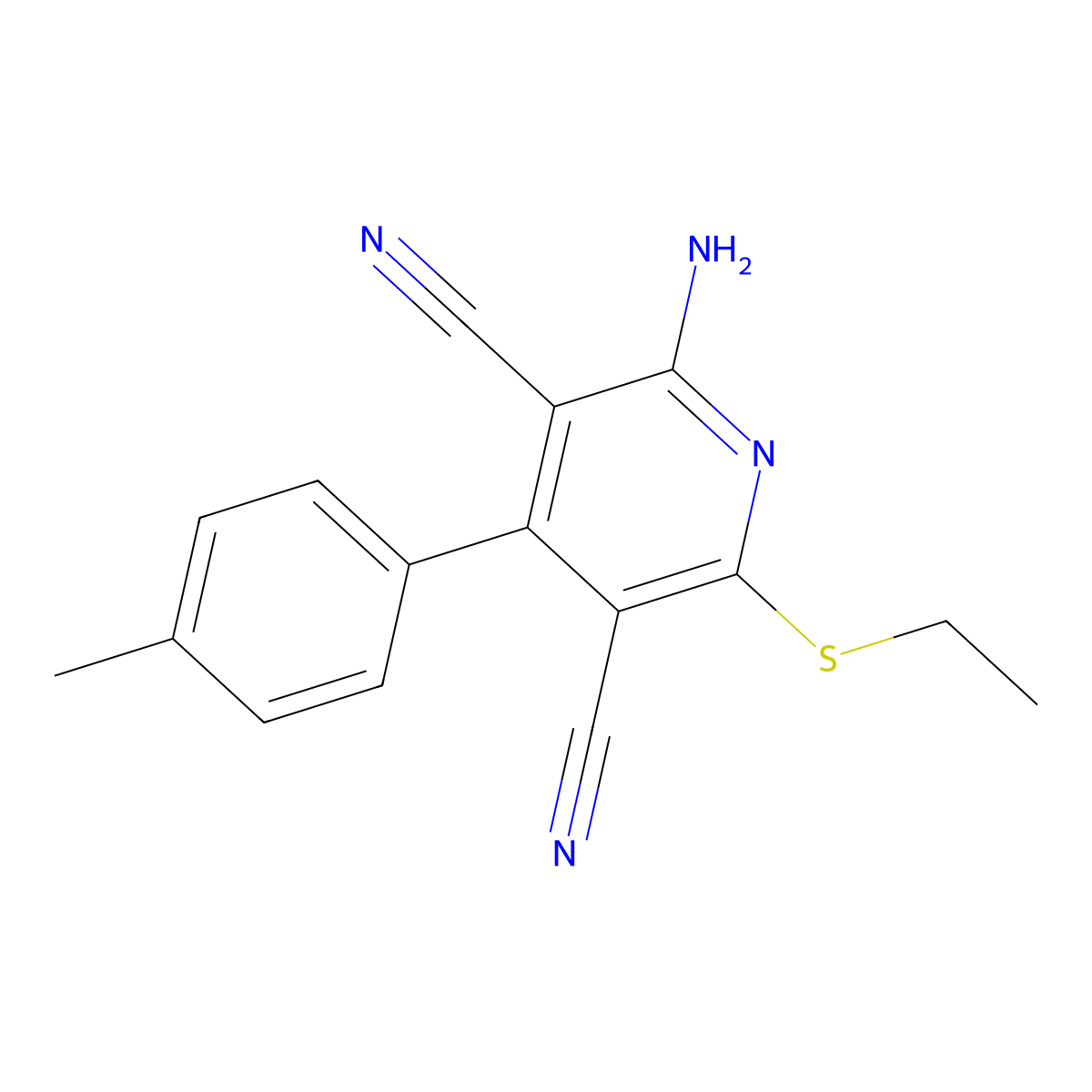 2-Amino-6-(ethylsulfanyl)-4-(4-methylphenyl)pyridine-3,5-dicarbonitrile molecular structure, CAS 476318-86-2