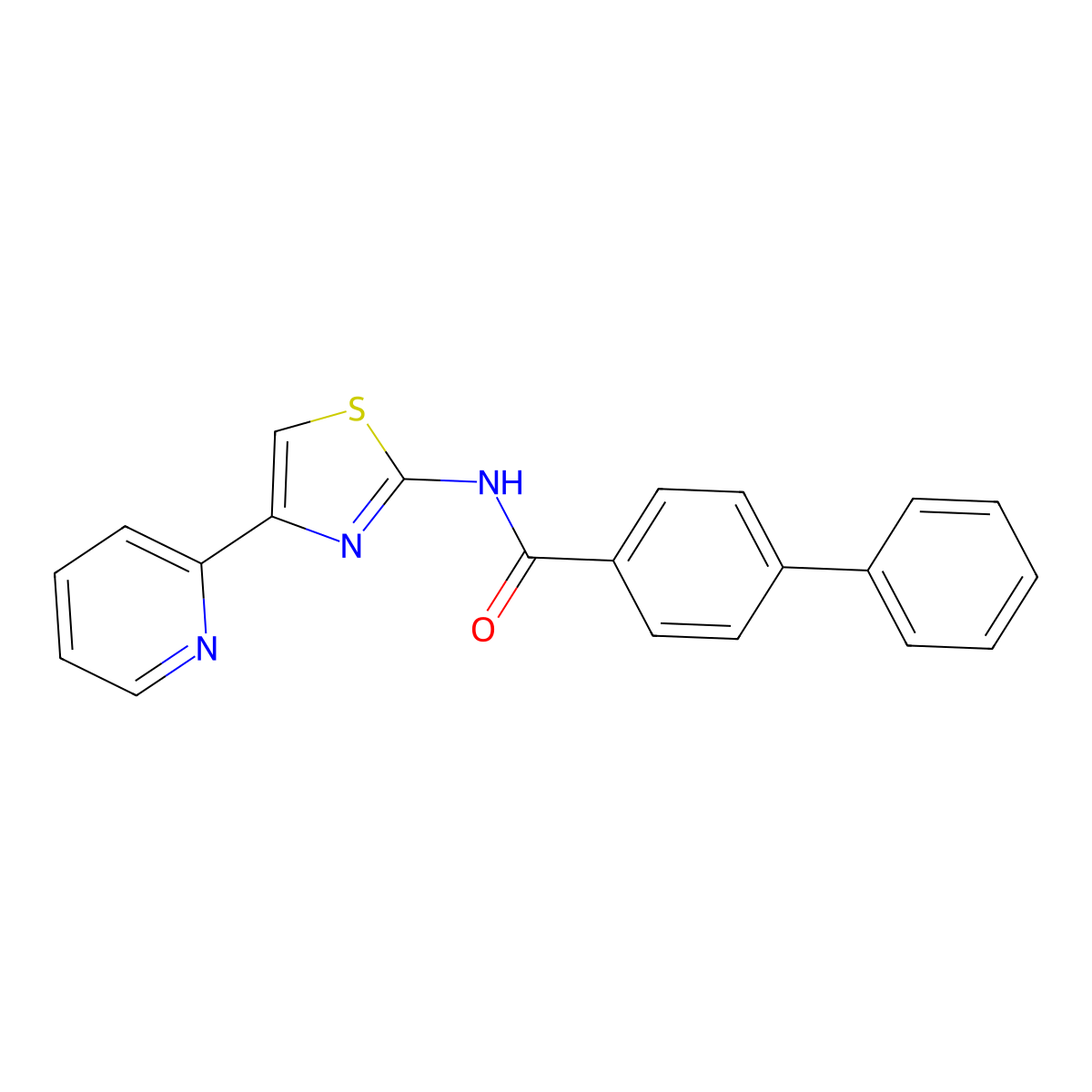 N-(4-(pyridin-2-yl)thiazol-2-yl)-[1,1'-biphenyl]-4-carboxamide molecular structure, CAS 476319-68-3