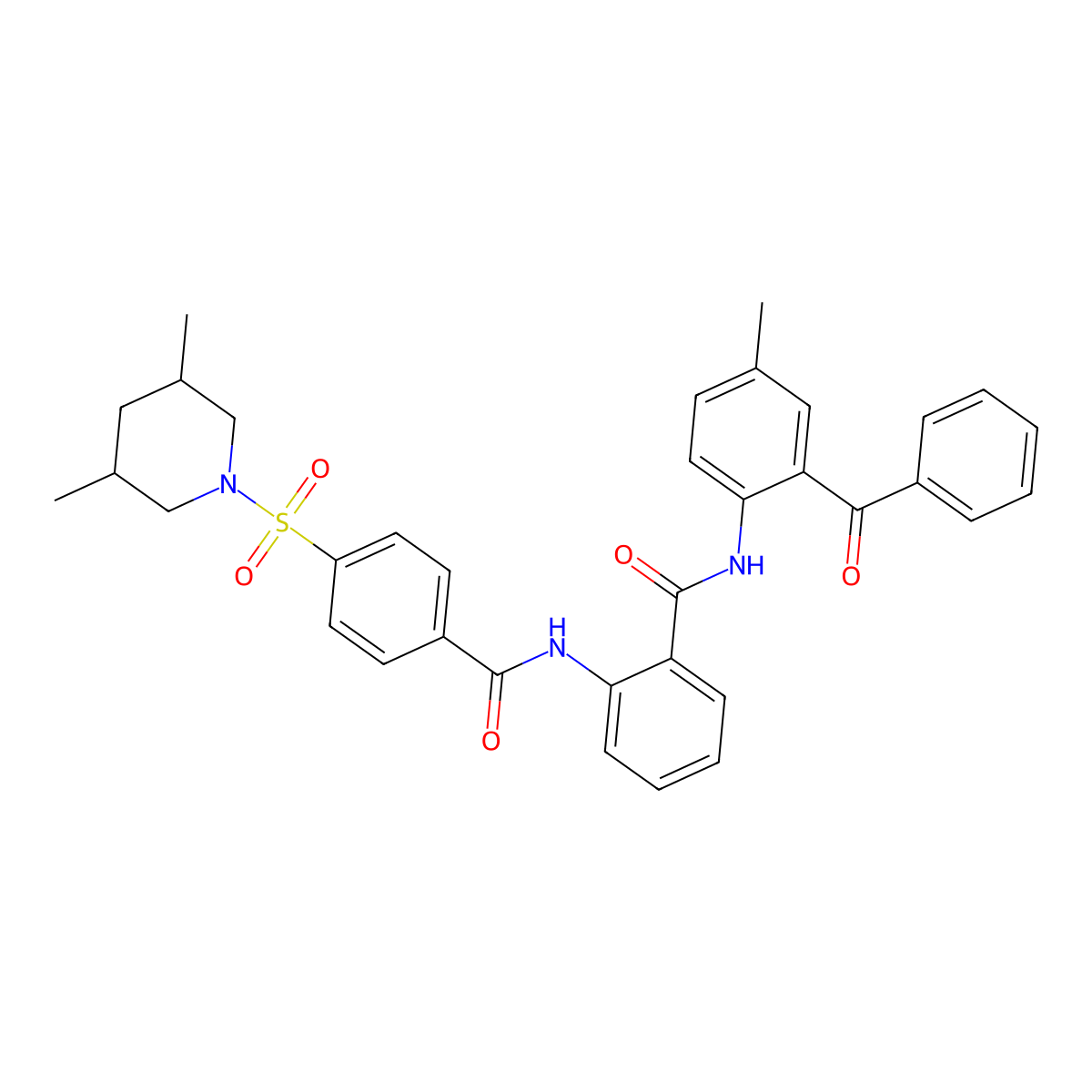 N-(2-benzoyl-4-methylphenyl)-2-(4-((3,5-dimethylpiperidin-1-yl)sulfonyl)benzamido)benzamide molecular structure, CAS 476319-71-8