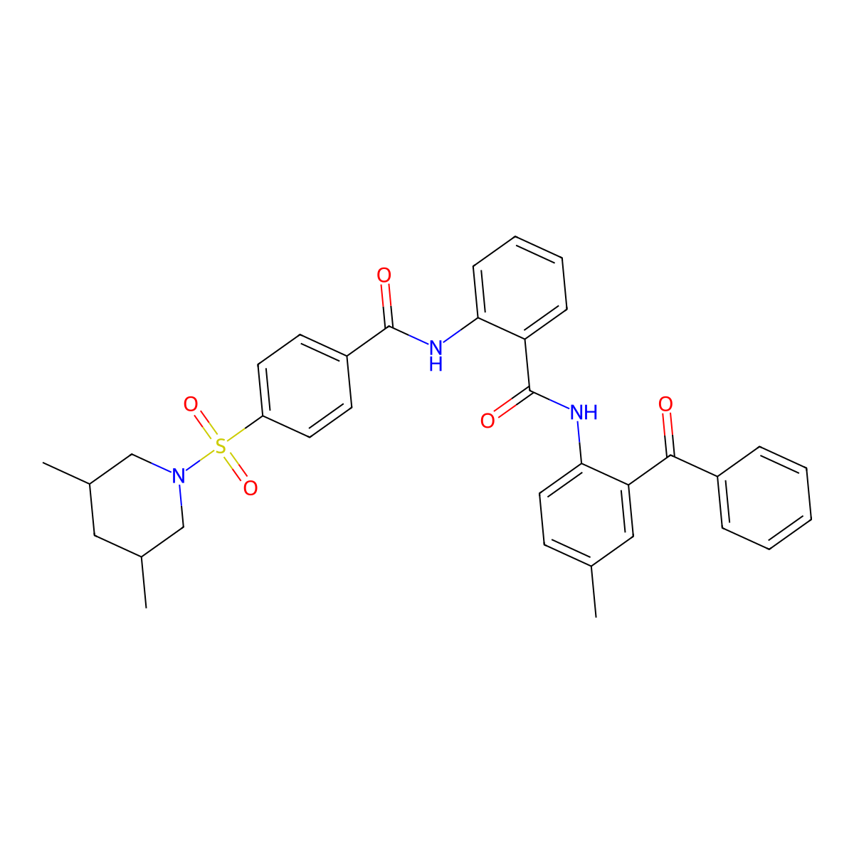 N-(2-benzoyl-4-methylphenyl)-2-(4-((3,5-dimethylpiperidin-1-yl)sulfonyl)benzamido)benzamide molecular structure, CAS 476319-71-8