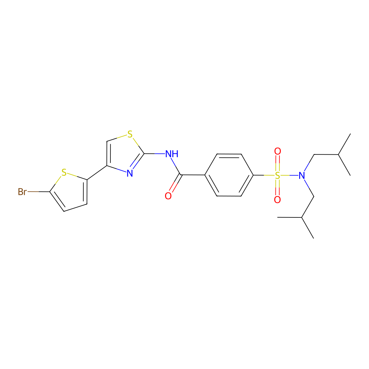 4-[bis(2-methylpropyl)sulfamoyl]-N-[4-(5-bromothiophen-2-yl)-1,3-thiazol-2-yl]benzamide molecular structure, CAS 476320-41-9