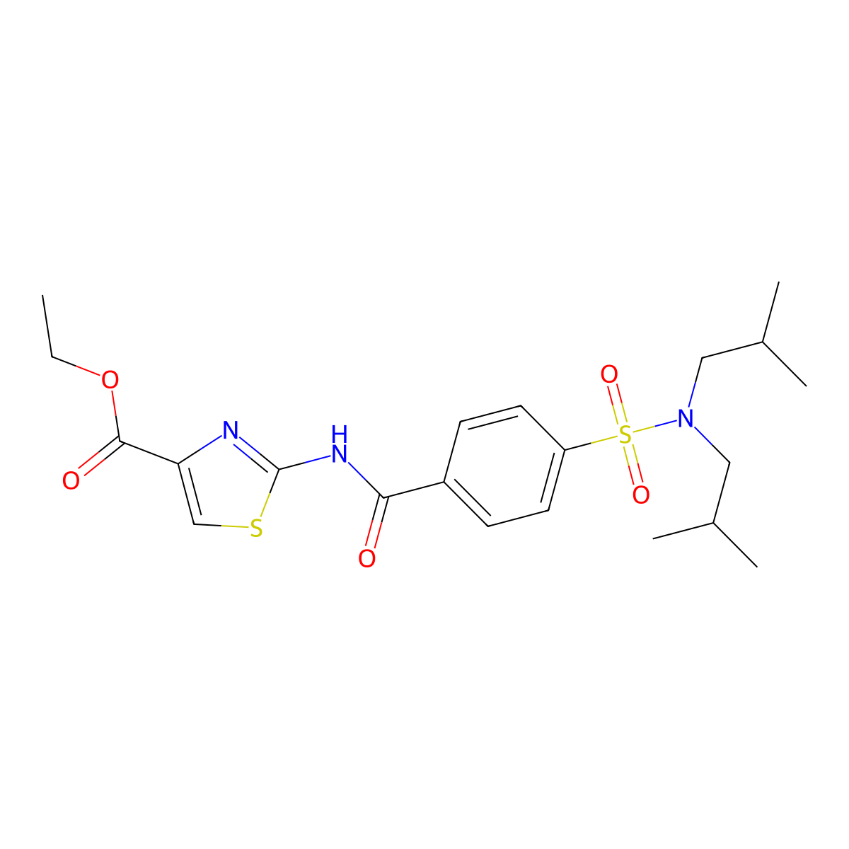 ethyl 2-(4-(N,N-diisobutylsulfamoyl)benzamido)thiazole-4-carboxylate molecular structure, CAS 476320-60-2