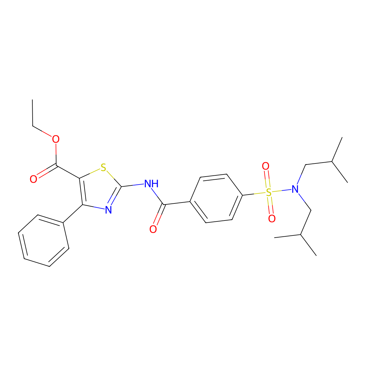 Ethyl 2-[[4-[bis(2-methylpropyl)sulfamoyl]benzoyl]amino]-4-phenyl-1,3-thiazole-5-carboxylate molecular structure, CAS 476320-63-5