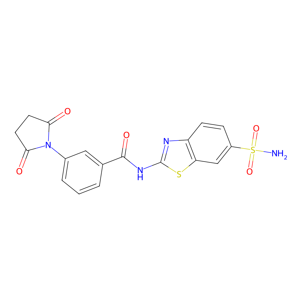 3-(2,5-dioxopyrrolidin-1-yl)-N-(6-sulfamoyl-1,3-benzothiazol-2-yl)benzamide molecular structure, CAS 476321-54-7