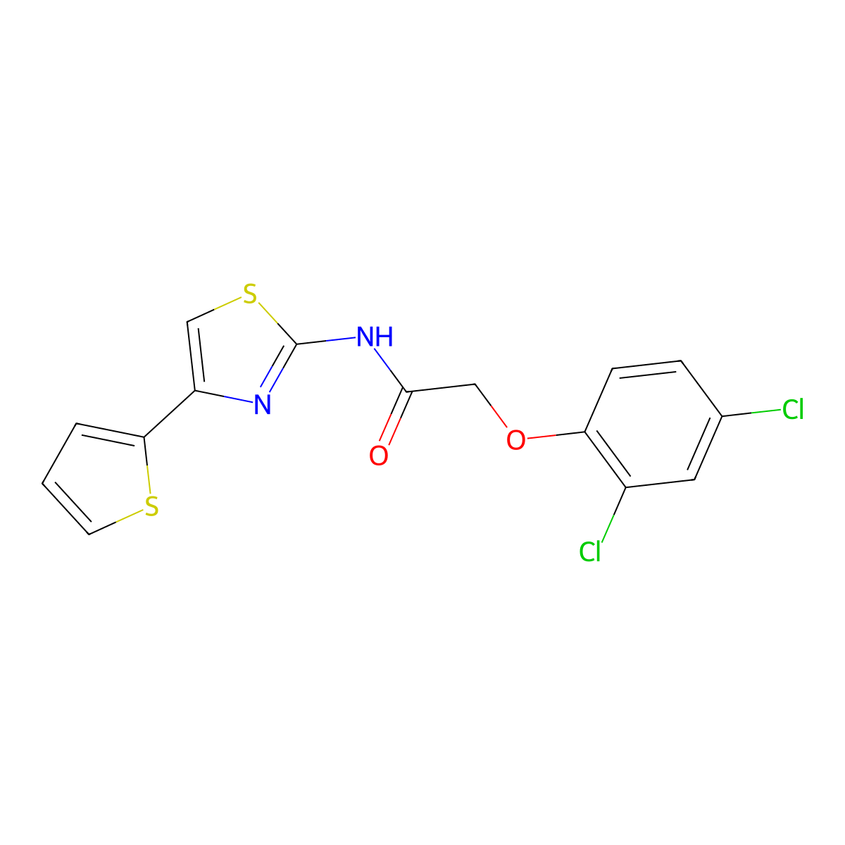 2-(2,4-dichlorophenoxy)-N-(4-(thiophen-2-yl)thiazol-2-yl)acetamide molecular structure, CAS 476323-02-1