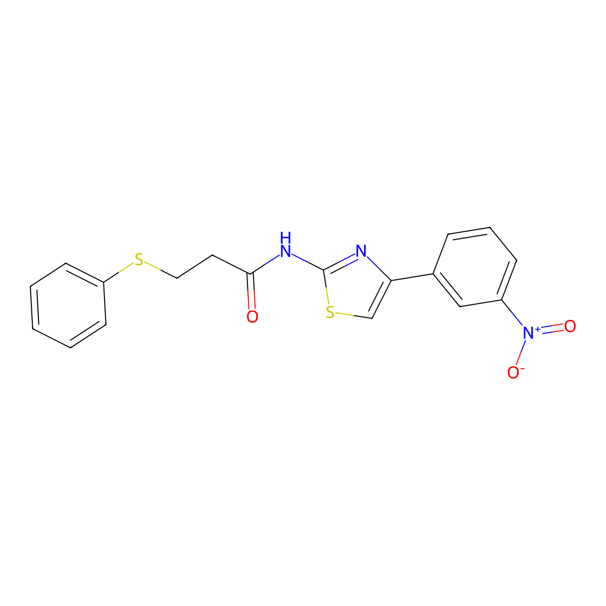 N-(4-(3-nitrophenyl)thiazol-2-yl)-3-(phenylthio)propanamide molecular structure, CAS 476323-27-0