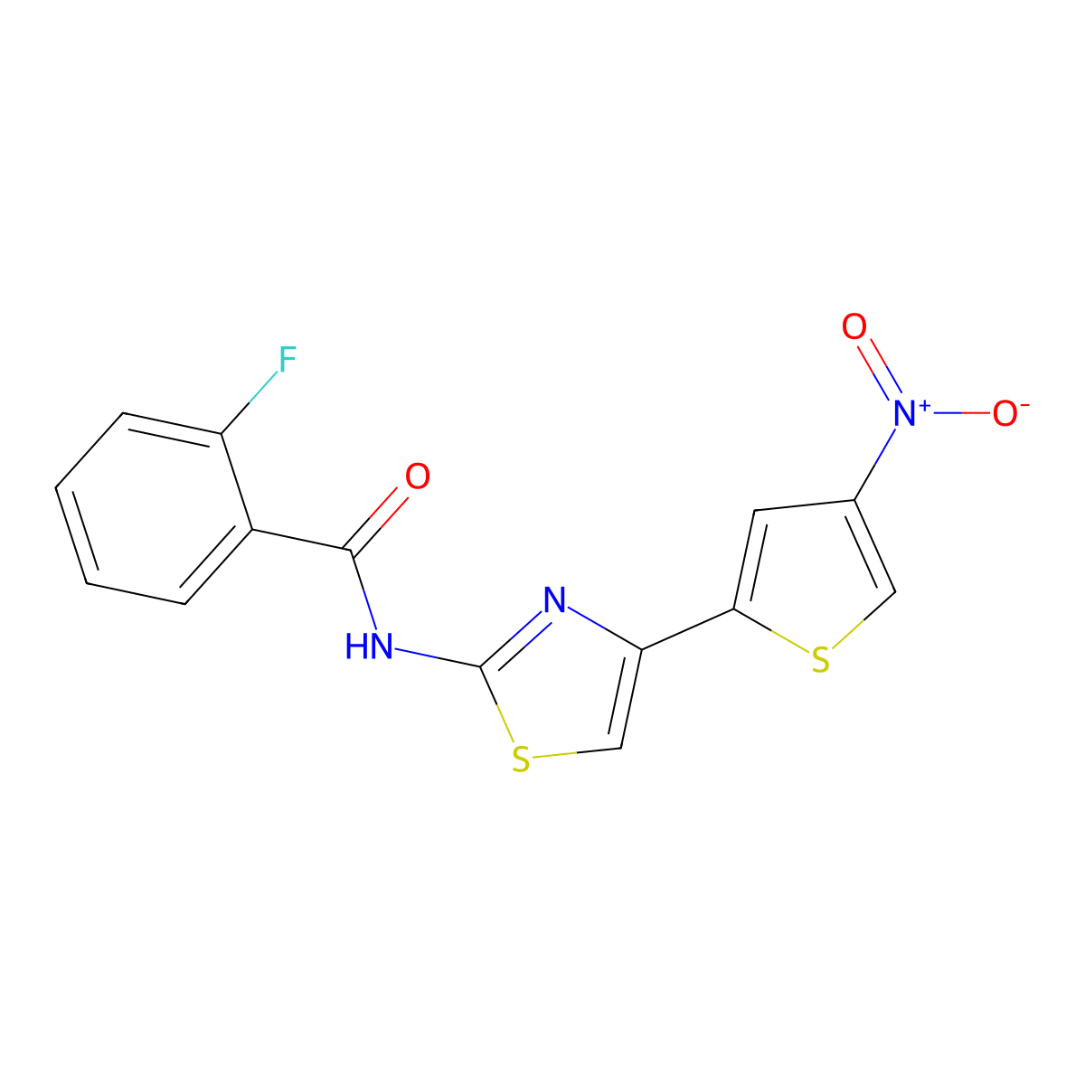 2-fluoro-N-[4-(4-nitrothiophen-2-yl)-1,3-thiazol-2-yl]benzamide molecular structure, CAS 476323-50-9