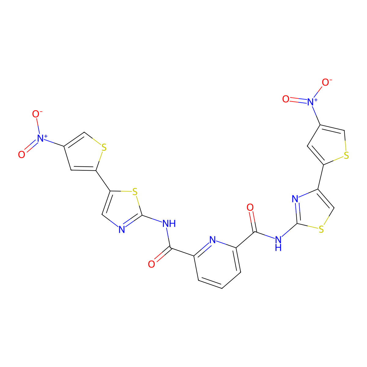 N2-(4-(4-nitrothiophen-2-yl)thiazol-2-yl)-N6-(5-(4-nitrothiophen-2-yl)thiazol-2-yl)pyridine-2,6-dicarboxamide molecular structure, CAS 476323-80-5