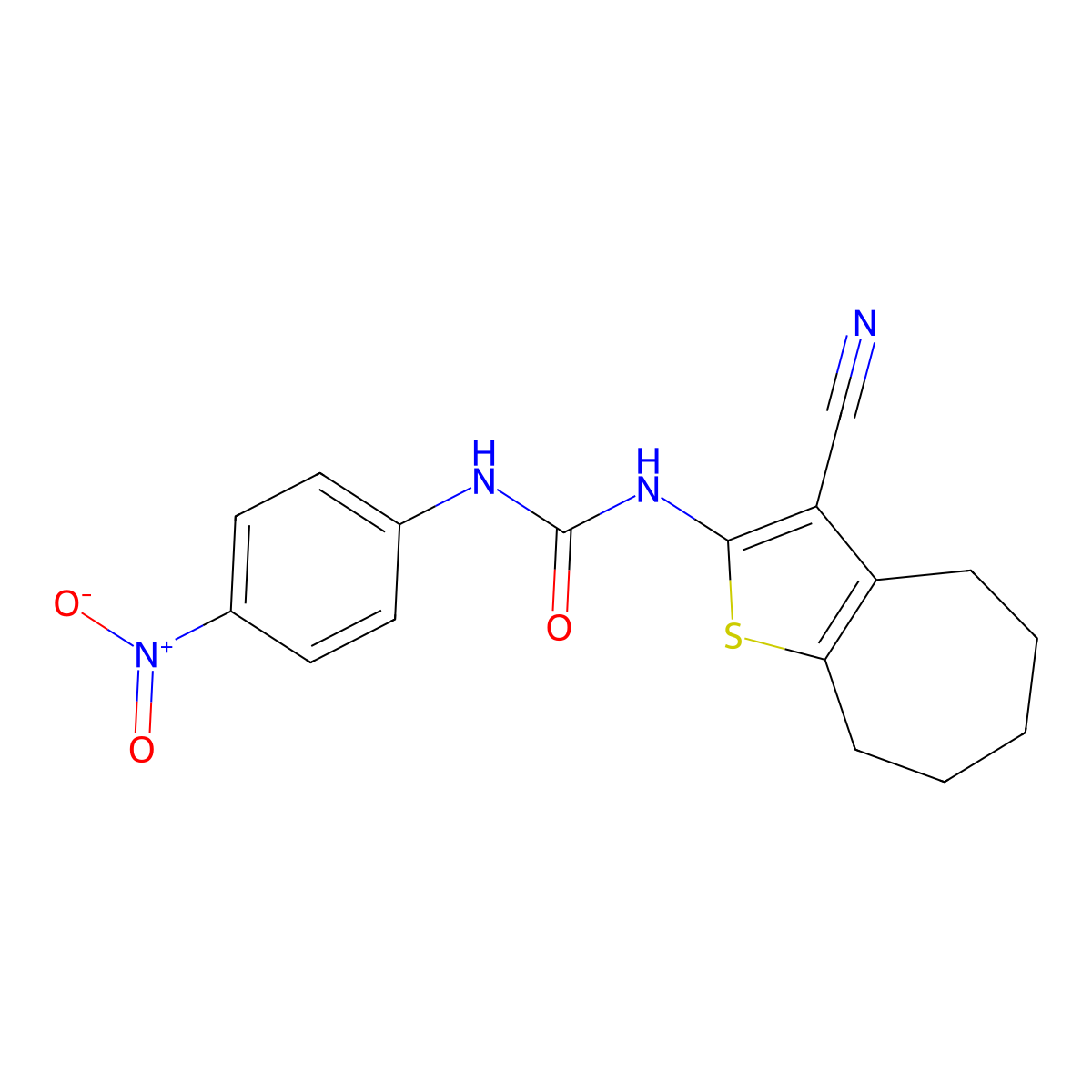 1-(3-cyano-5,6,7,8-tetrahydro-4H-cyclohepta[b]thiophen-2-yl)-3-(4-nitrophenyl)urea molecular structure, CAS 476324-45-5