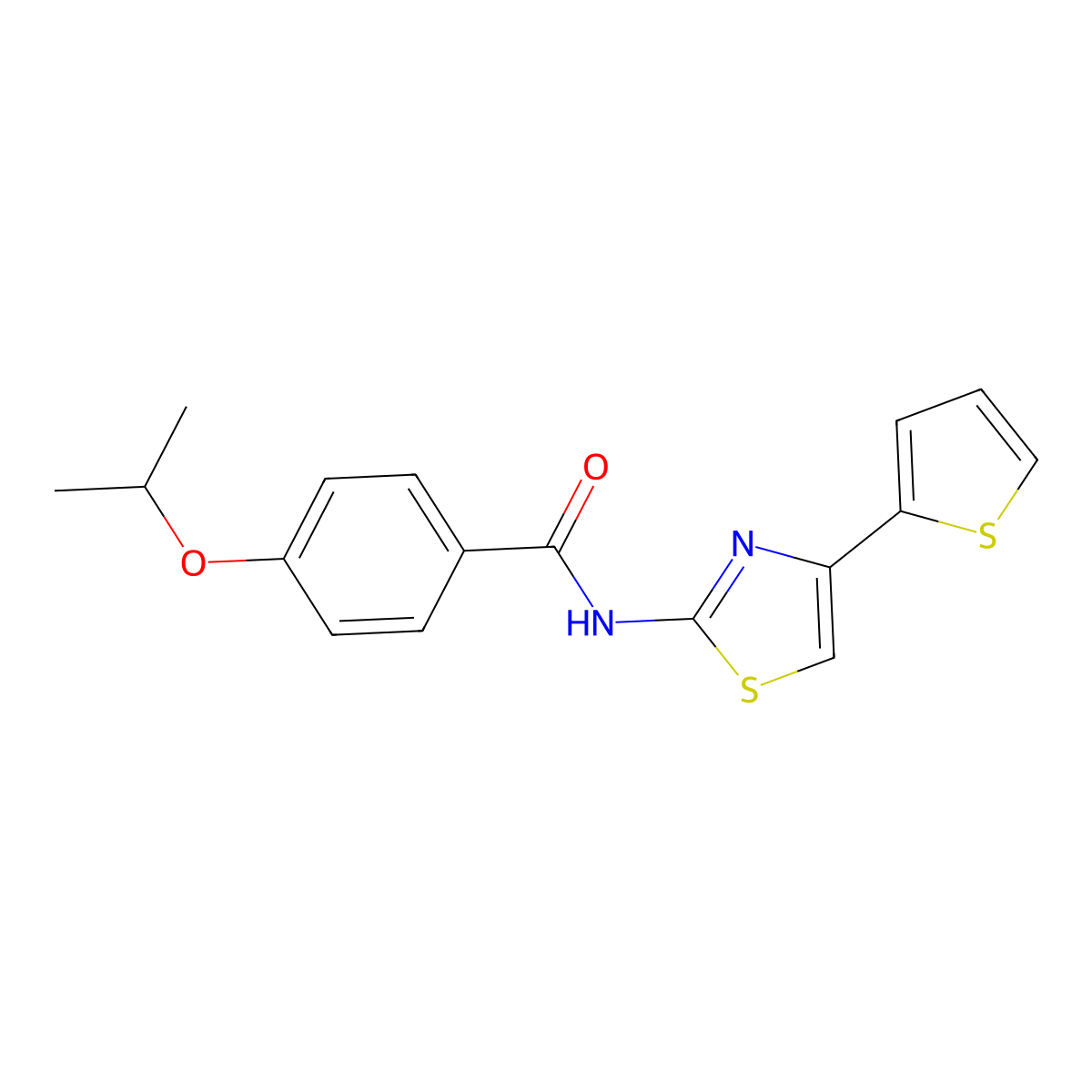 4-isopropoxy-N-(4-(thiophen-2-yl)thiazol-2-yl)benzamide molecular structure, CAS 476325-19-6