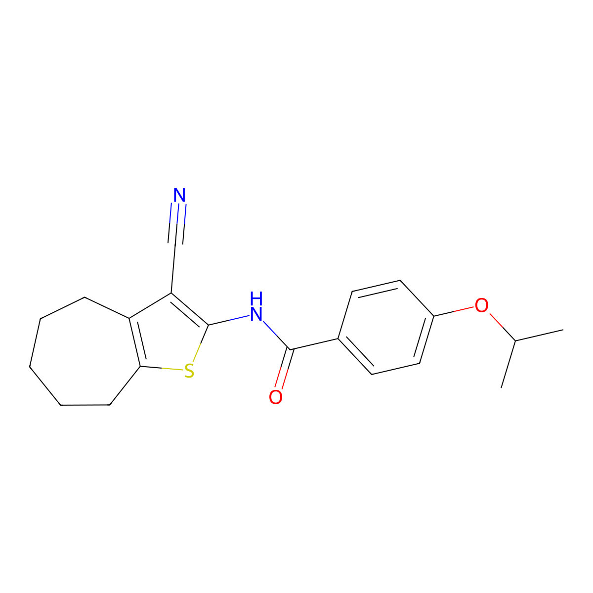 N-(3-cyano-5,6,7,8-tetrahydro-4H-cyclohepta[b]thiophen-2-yl)-4-isopropoxybenzamide molecular structure, CAS 476325-44-7