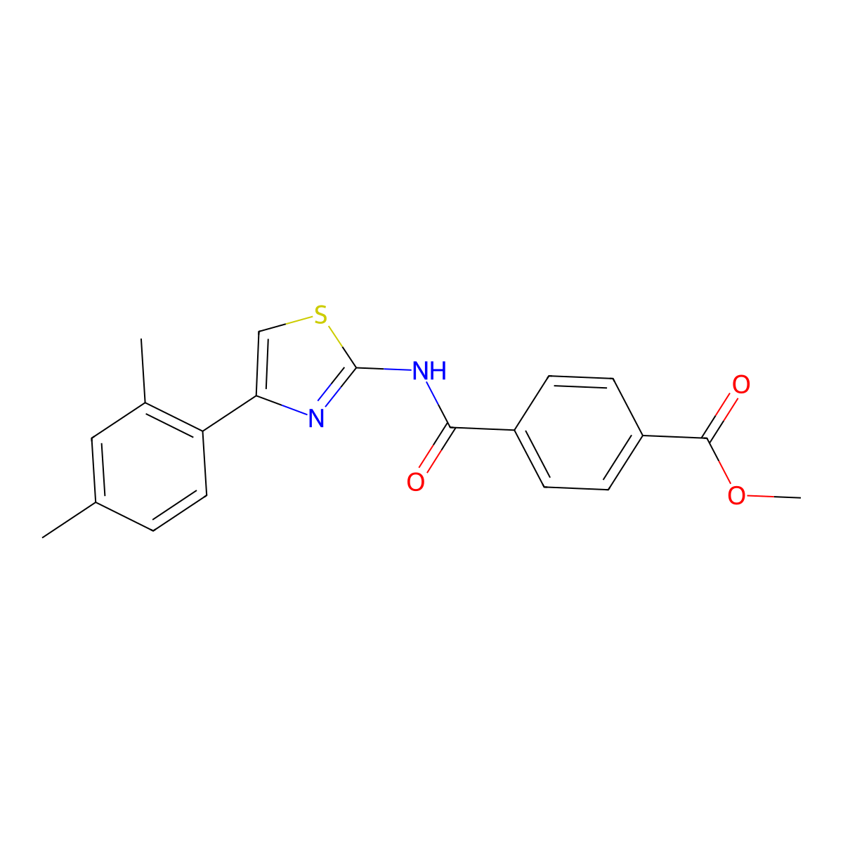 Methyl 4-{[4-(2,4-dimethylphenyl)-1,3-thiazol-2-yl]carbamoyl}benzoate molecular structure, CAS 476326-42-8