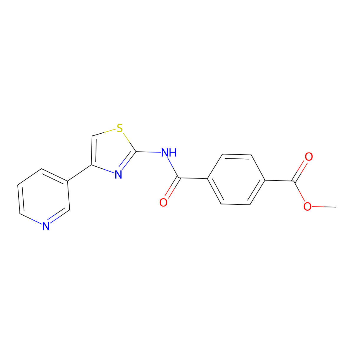 Methyl 4-((4-(pyridin-3-yl)thiazol-2-yl)carbamoyl)benzoate molecular structure, CAS 476326-45-1