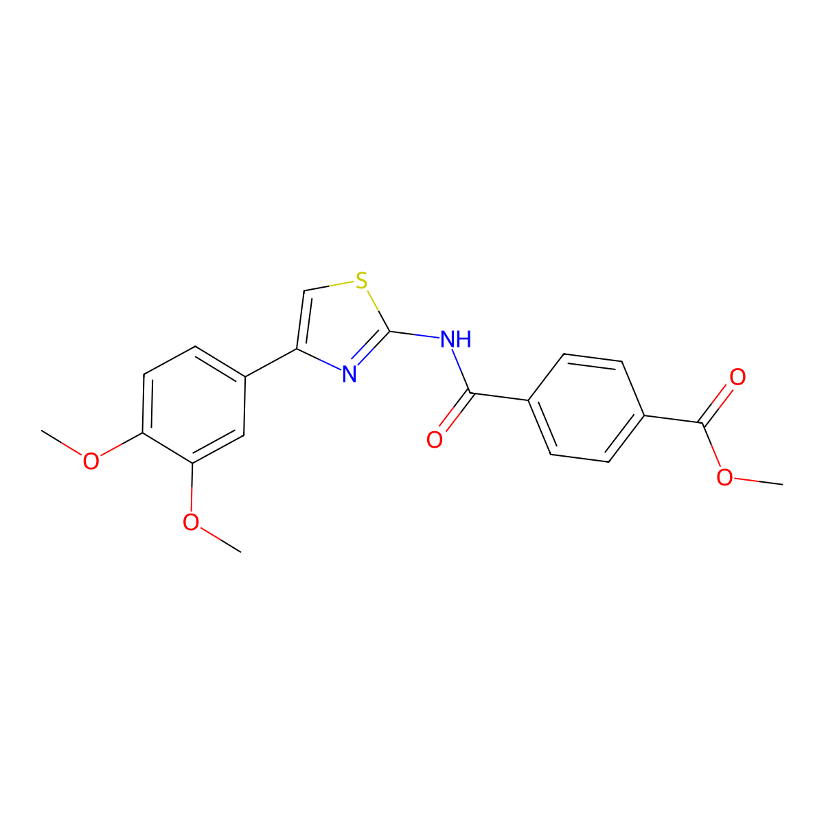 Methyl 4-{[4-(3,4-dimethoxyphenyl)-1,3-thiazol-2-yl]carbamoyl}benzoate molecular structure, CAS 476326-48-4