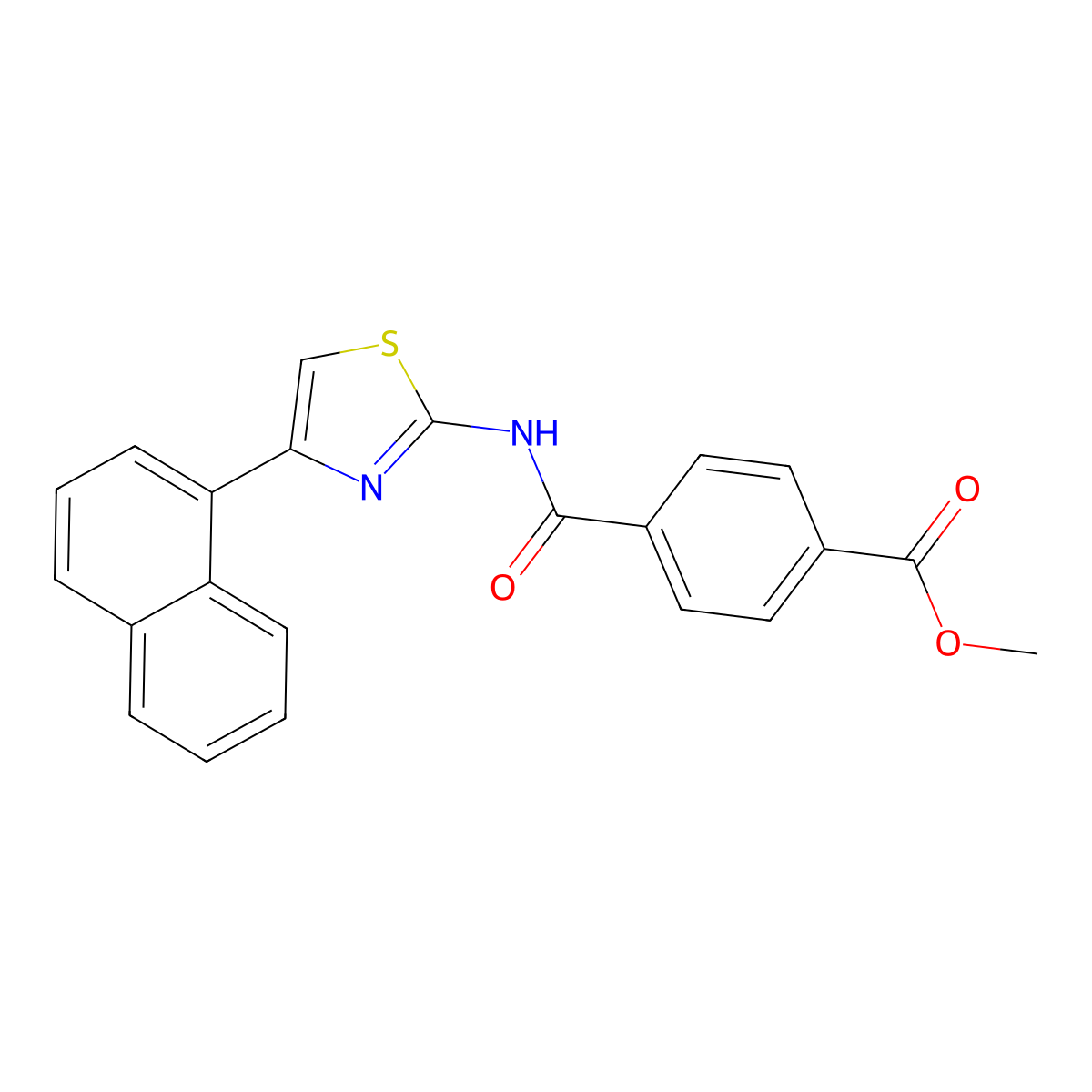Methyl 4-((4-(naphthalen-1-yl)thiazol-2-yl)carbamoyl)benzoate molecular structure, CAS 476326-54-2