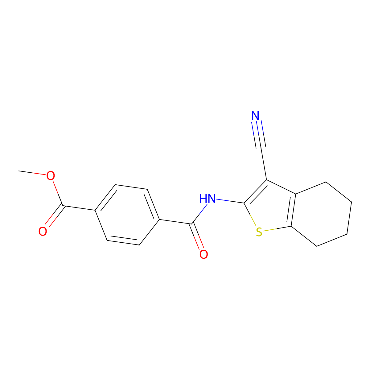 Methyl 4-[(3-cyano-4,5,6,7-tetrahydro-1-benzothiophen-2-yl)carbamoyl]benzoate molecular structure, CAS 476326-71-3