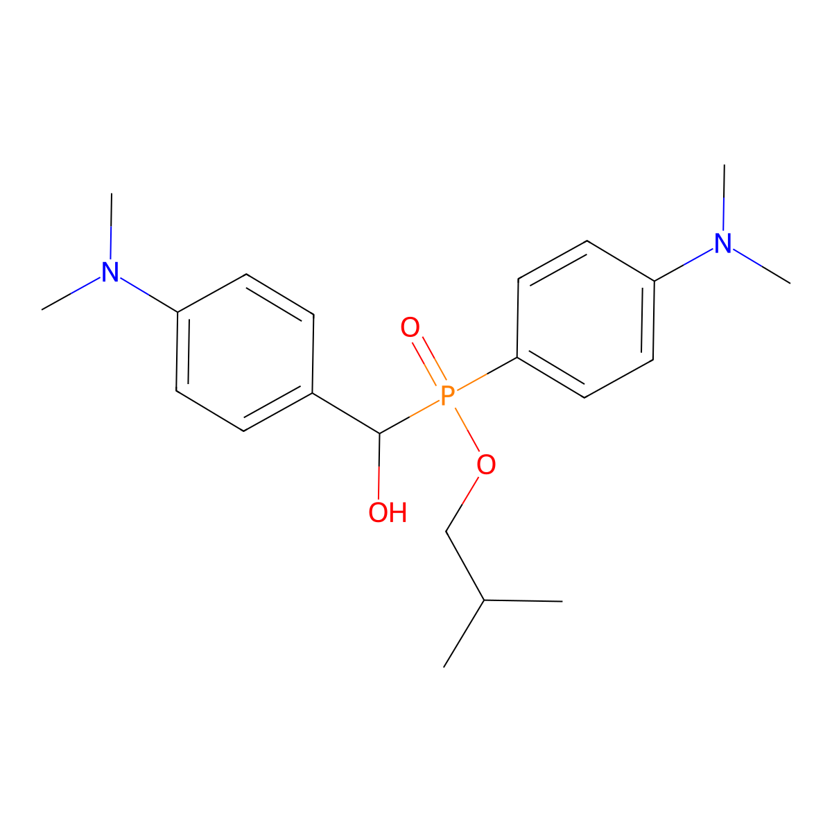Isobutyl (4-(dimethylamino)phenyl)((4-(dimethylamino)phenyl)(hydroxy)methyl)phosphinate molecular structure, CAS 476327-12-5