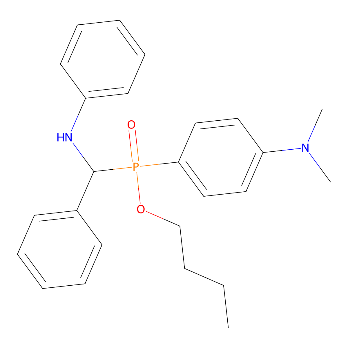 Butyl (4-(dimethylamino)phenyl)(phenyl(phenylamino)methyl)phosphinate molecular structure, CAS 476338-09-7