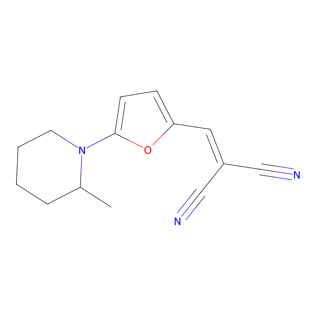 {[5-(2-Methylpiperidin-1-yl)furan-2-yl]methylidene}propanedinitrile molecular structure, CAS 476339-55-6