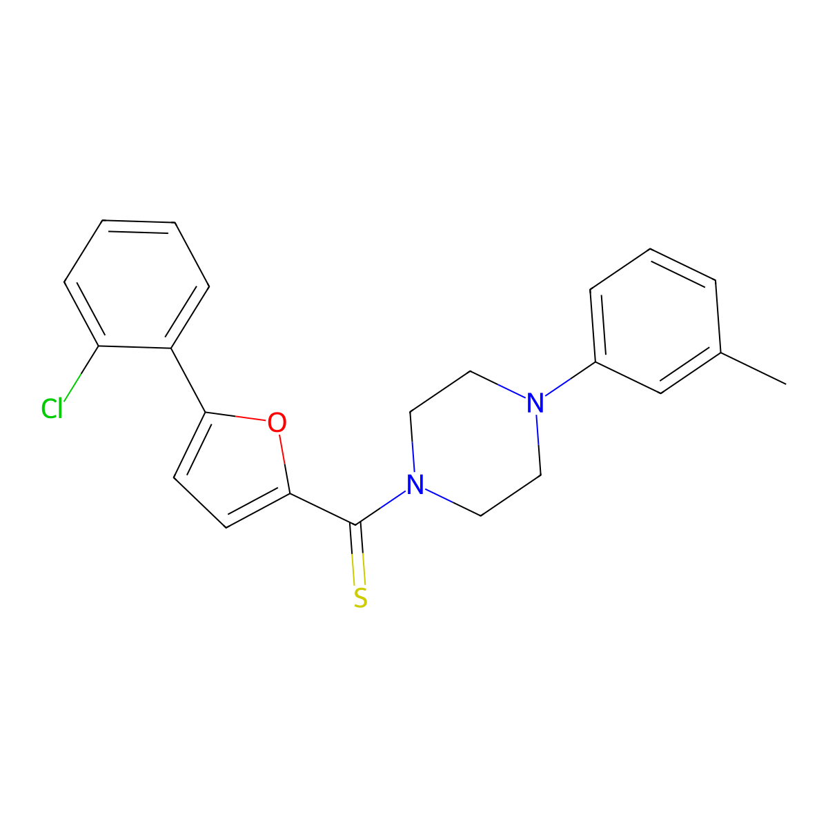 (5-(2-Chlorophenyl)furan-2-yl)(4-(m-tolyl)piperazin-1-yl)methanethione molecular structure, CAS 476340-80-4