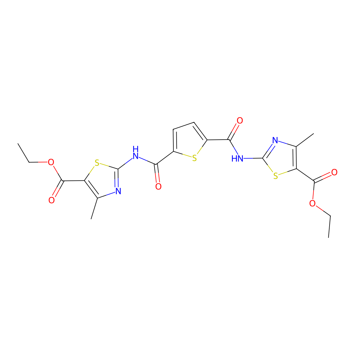 Ethyl 2-[[5-[(5-ethoxycarbonyl-4-methyl-1,3-thiazol-2-yl)carbamoyl]thiophene-2-carbonyl]amino]-4-methyl-1,3-thiazole-5-carboxylate molecular structure, CAS 476355-42-7