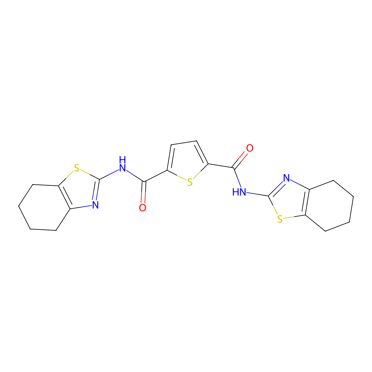 N2,N5-bis(4,5,6,7-tetrahydrobenzo[d]thiazol-2-yl)thiophene-2,5-dicarboxamide molecular structure, CAS 476355-50-7