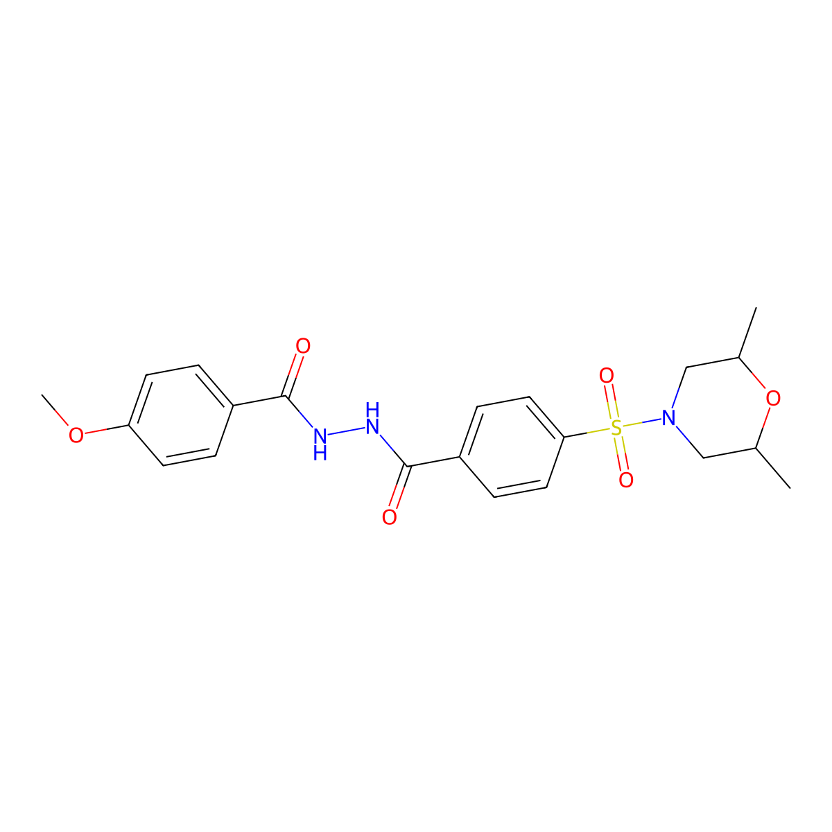 4-((2,6-dimethylmorpholino)sulfonyl)-N'-(4-methoxybenzoyl)benzohydrazide molecular structure, CAS 476358-13-1