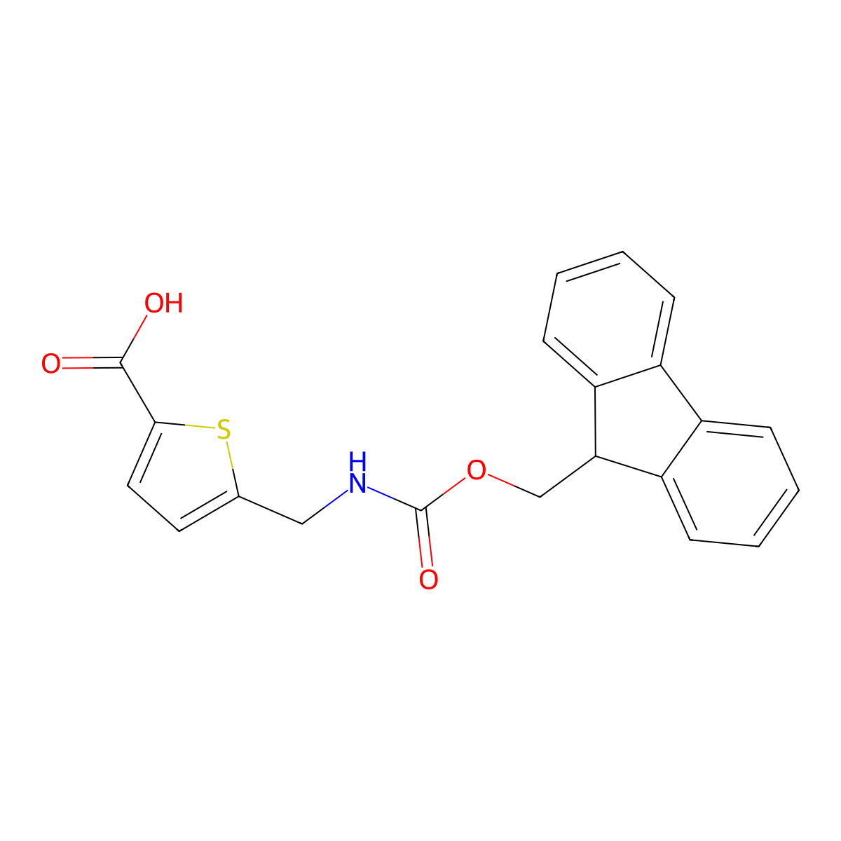 5-(((((9H-fluoren-9-yl)methoxy)carbonyl)amino)methyl)thiophene-2-carboxylic acid molecular structure, CAS 476362-75-1