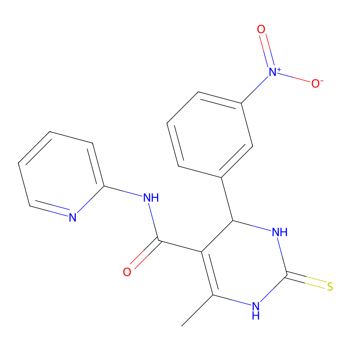 6-methyl-4-(3-nitrophenyl)-N-pyridin-2-yl-2-sulfanylidene-3,4-dihydro-1H-pyrimidine-5-carboxamide molecular structure, CAS 476365-01-2