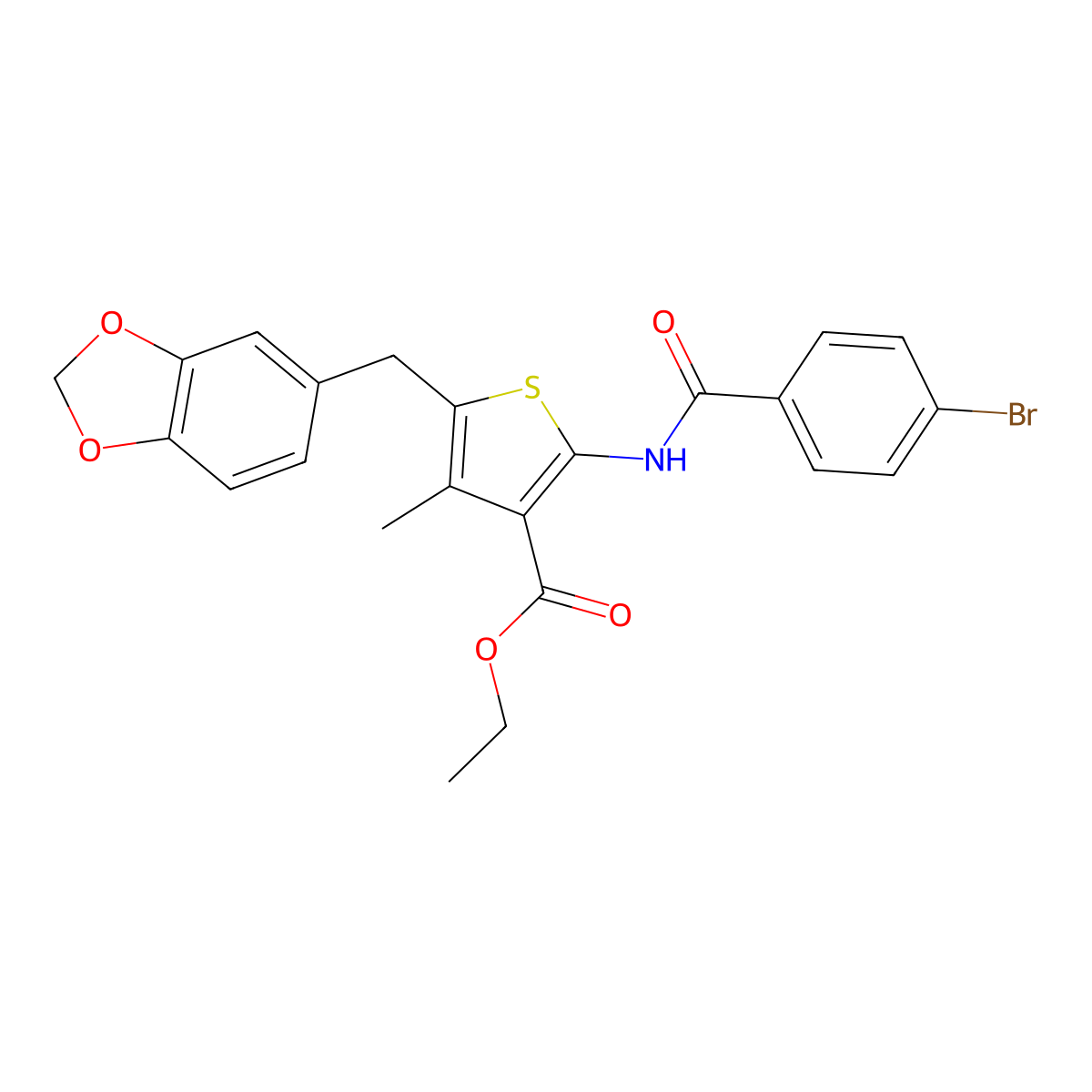 Ethyl 5-(1,3-benzodioxol-5-ylmethyl)-2-[(4-bromobenzoyl)amino]-4-methylthiophene-3-carboxylate molecular structure, CAS 476365-22-7