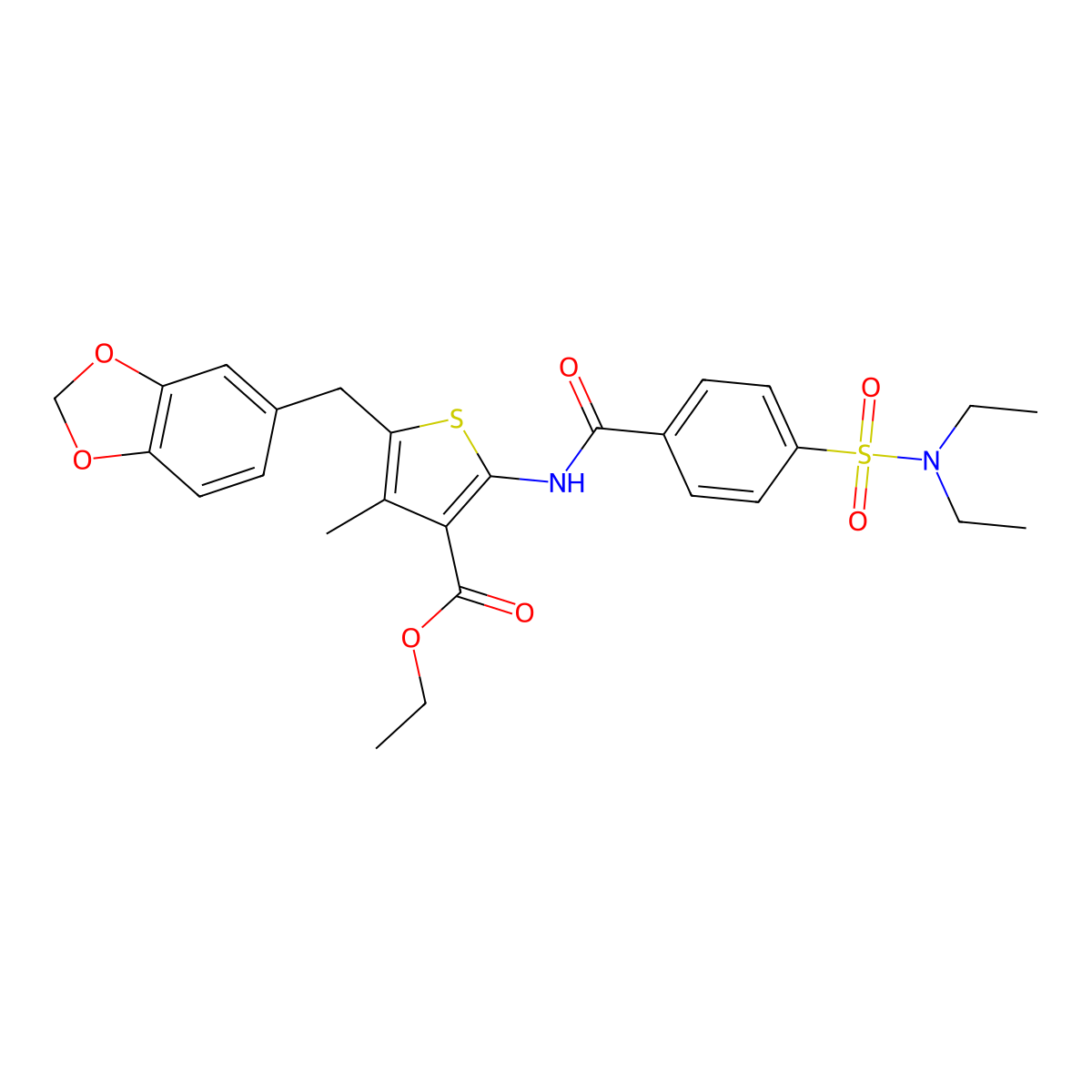 ethyl 5-(benzo[d][1,3]dioxol-5-ylmethyl)-2-(4-(N,N-diethylsulfamoyl)benzamido)-4-methylthiophene-3-carboxylate molecular structure, CAS 476365-31-8