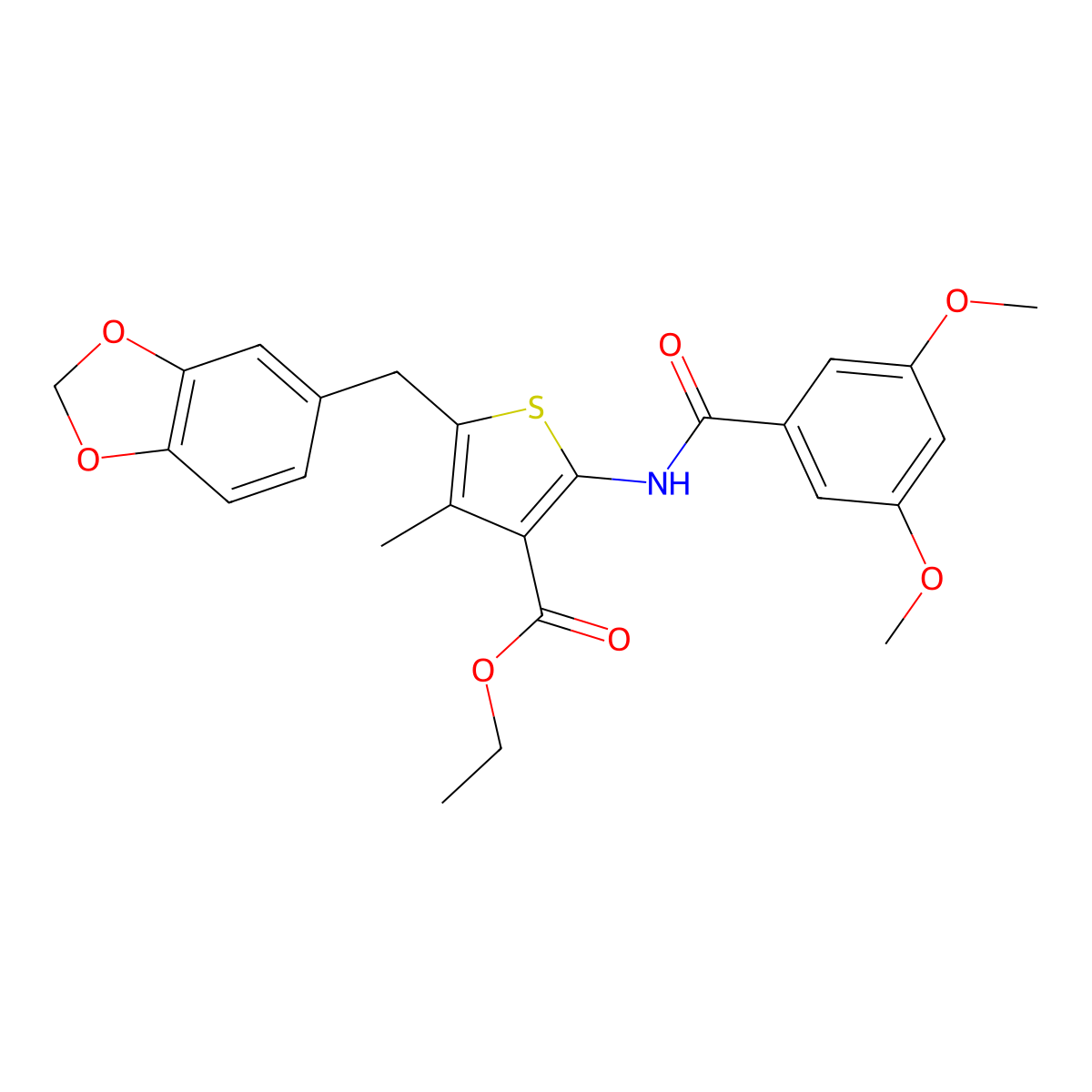 Ethyl 5-(1,3-benzodioxol-5-ylmethyl)-2-[(3,5-dimethoxybenzoyl)amino]-4-methylthiophene-3-carboxylate molecular structure, CAS 476365-53-4
