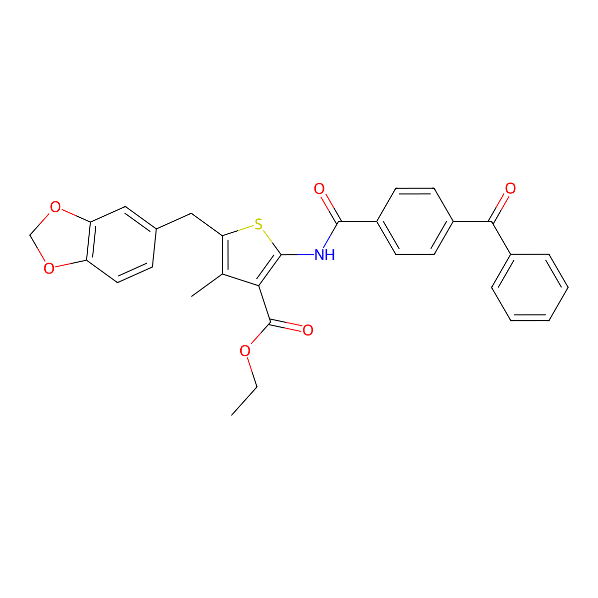 Ethyl 5-(benzo[d][1,3]dioxol-5-ylmethyl)-2-(4-benzoylbenzamido)-4-methylthiophene-3-carboxylate molecular structure, CAS 476365-62-5