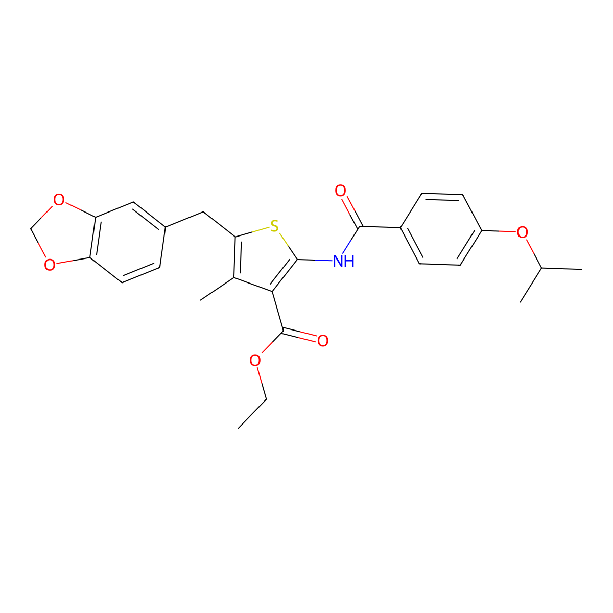Ethyl 5-(benzo[d][1,3]dioxol-5-ylmethyl)-2-(4-isopropoxybenzamido)-4-methylthiophene-3-carboxylate molecular structure, CAS 476365-79-4