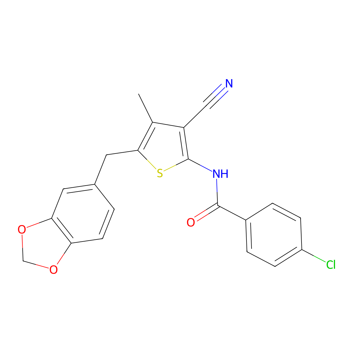 N-[5-(1,3-benzodioxol-5-ylmethyl)-3-cyano-4-methylthiophen-2-yl]-4-chlorobenzamide molecular structure, CAS 476367-08-5