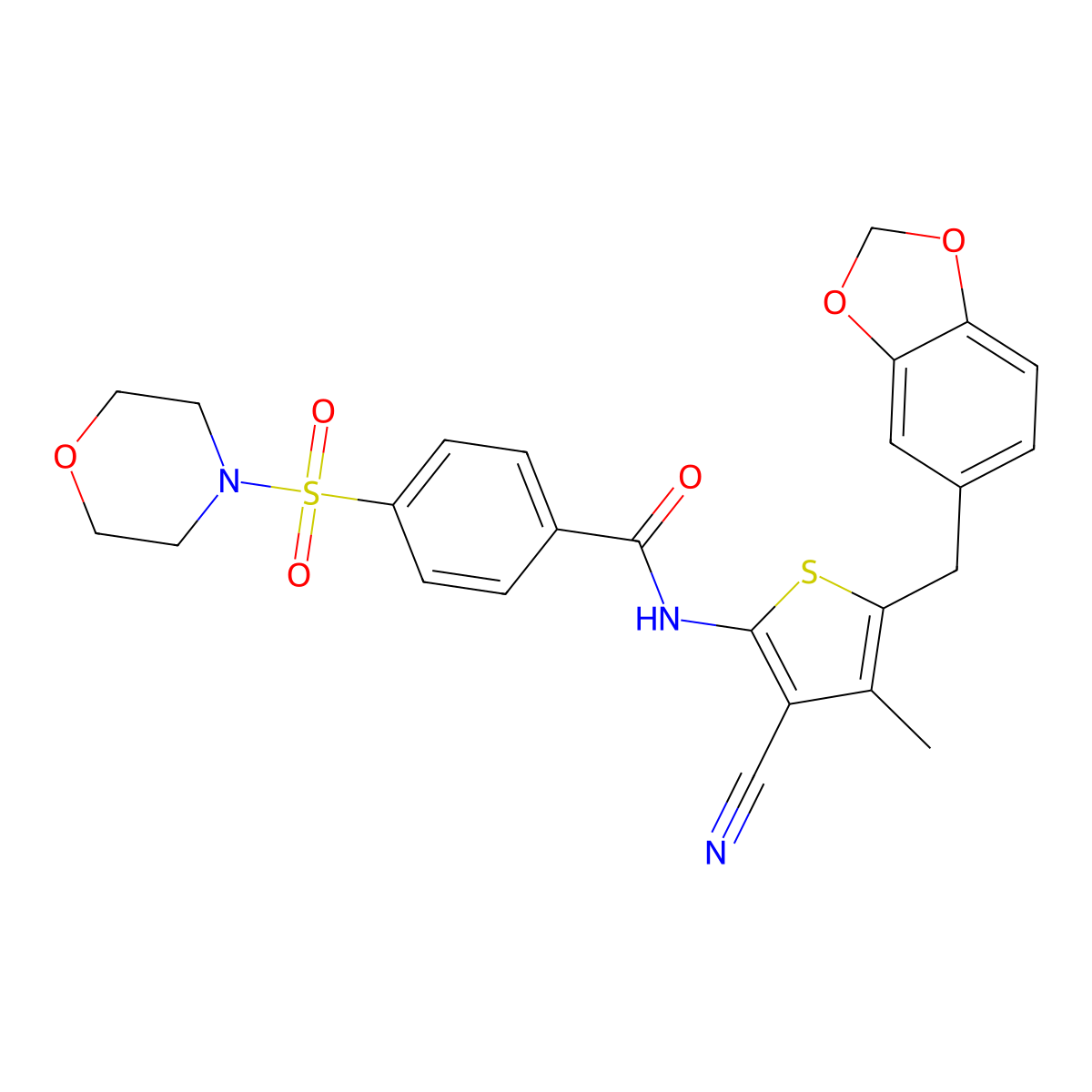 N-(5-(benzo[d][1,3]dioxol-5-ylmethyl)-3-cyano-4-methylthiophen-2-yl)-4-(morpholinosulfonyl)benzamide molecular structure, CAS 476367-20-1