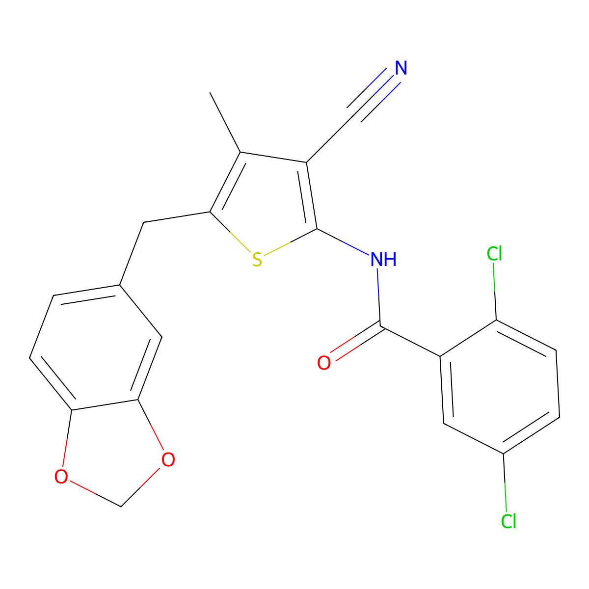 N-(5-(benzo[d][1,3]dioxol-5-ylmethyl)-3-cyano-4-methylthiophen-2-yl)-2,5-dichlorobenzamide molecular structure, CAS 476367-39-2