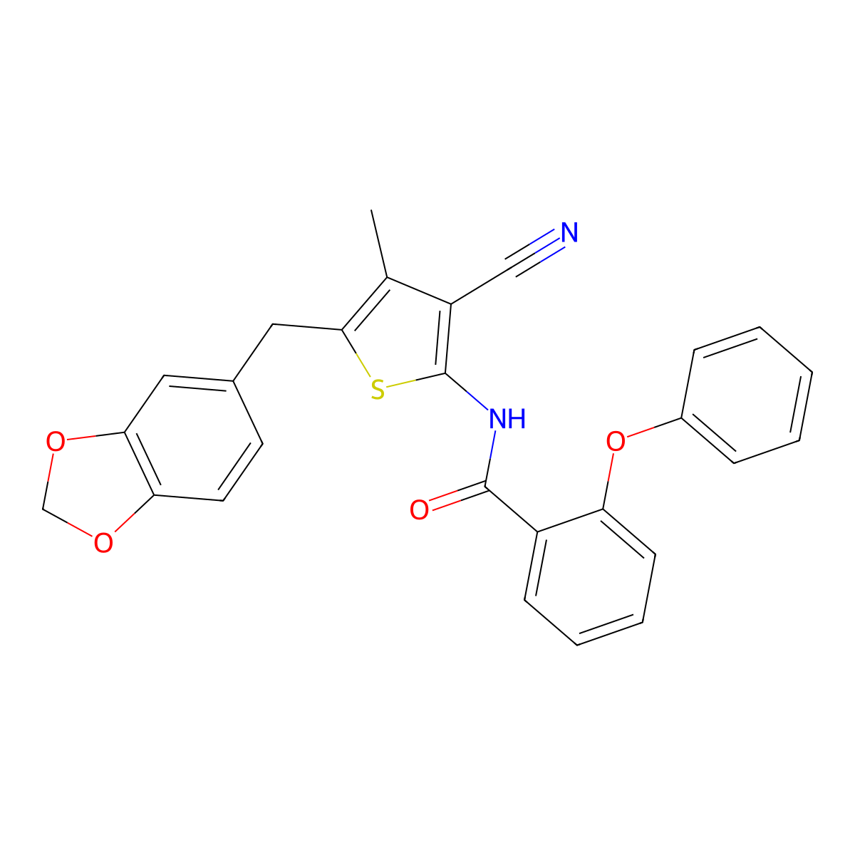 N-(5-(benzo[d][1,3]dioxol-5-ylmethyl)-3-cyano-4-methylthiophen-2-yl)-2-phenoxybenzamide molecular structure, CAS 476367-48-3