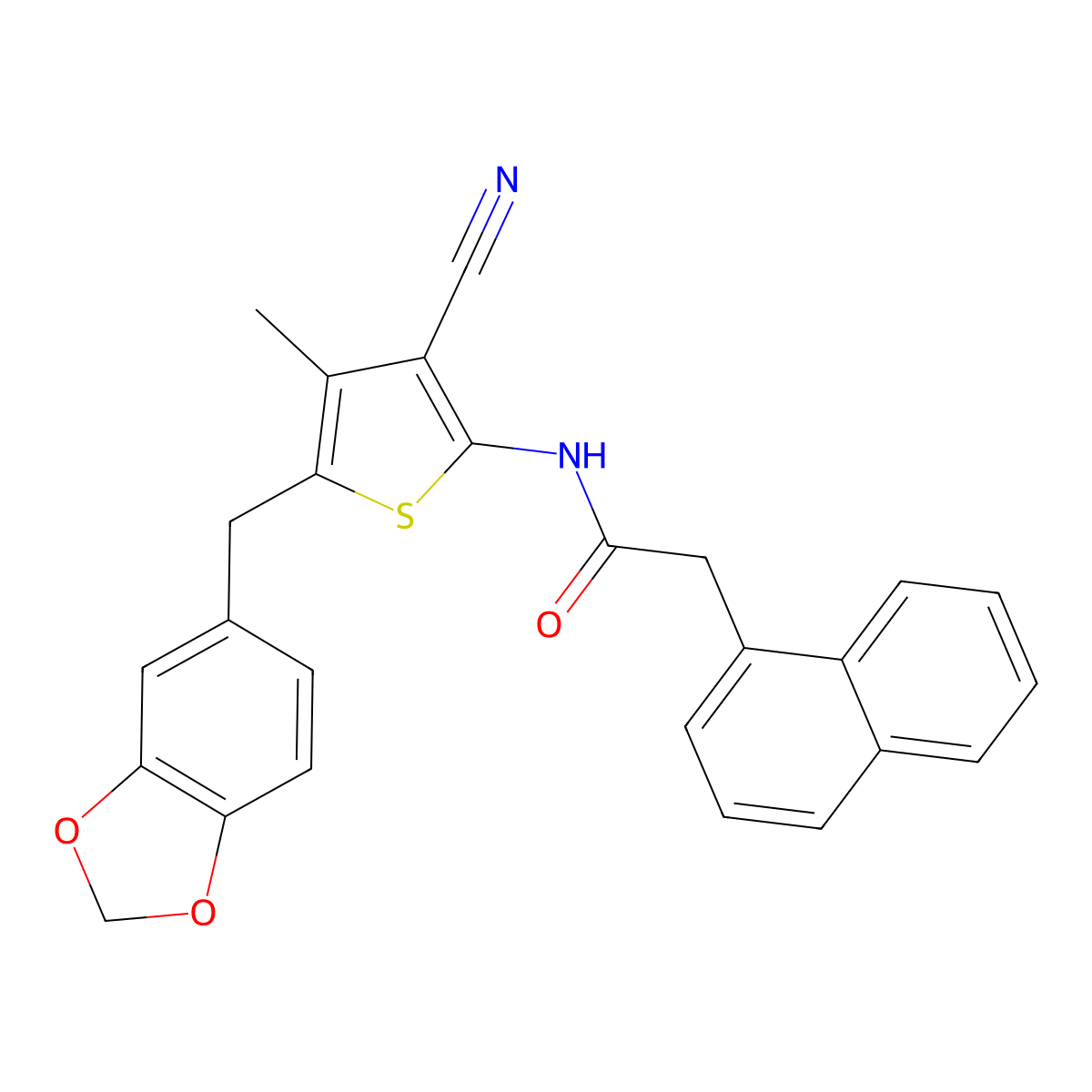 N-[5-(1,3-benzodioxol-5-ylmethyl)-3-cyano-4-methylthiophen-2-yl]-2-naphthalen-1-ylacetamide molecular structure, CAS 476367-79-0