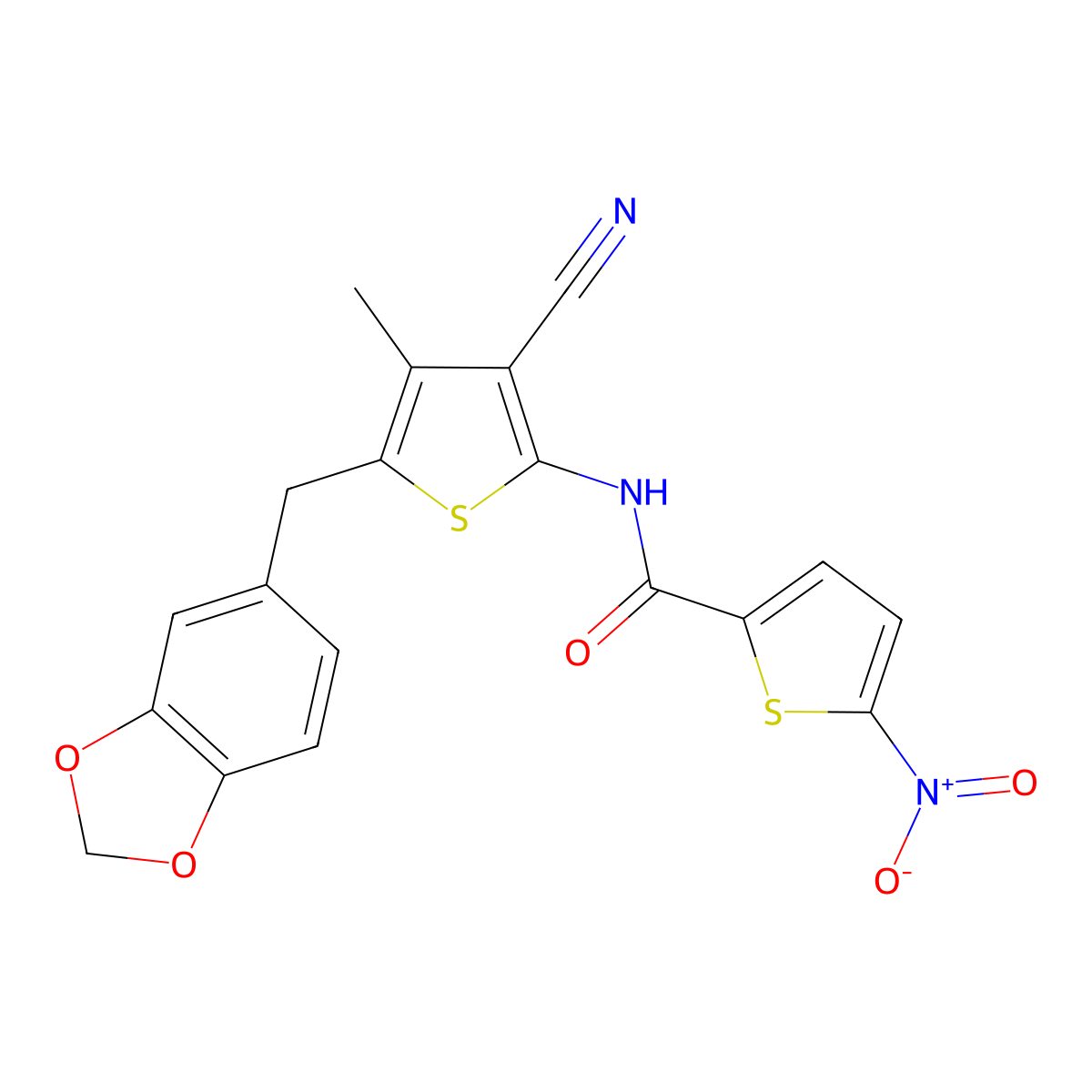 N-(5-(benzo[d][1,3]dioxol-5-ylmethyl)-3-cyano-4-methylthiophen-2-yl)-5-nitrothiophene-2-carboxamide molecular structure, CAS 476367-82-5