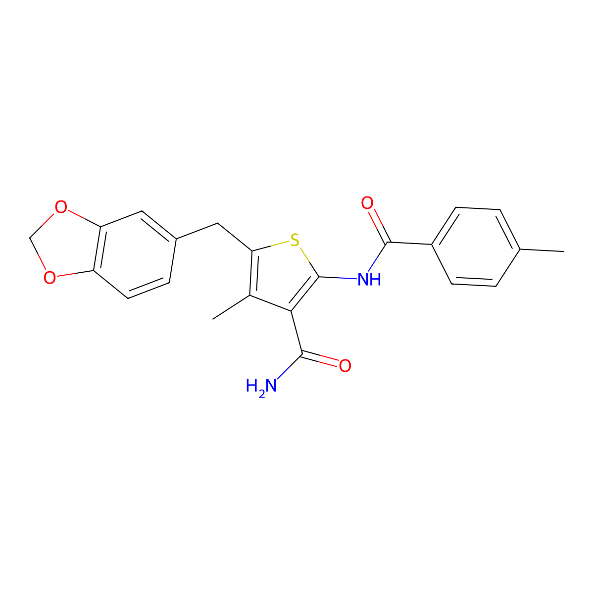 5-(Benzo[d][1,3]dioxol-5-ylmethyl)-4-methyl-2-(4-methylbenzamido)thiophene-3-carboxamide molecular structure, CAS 476368-15-7