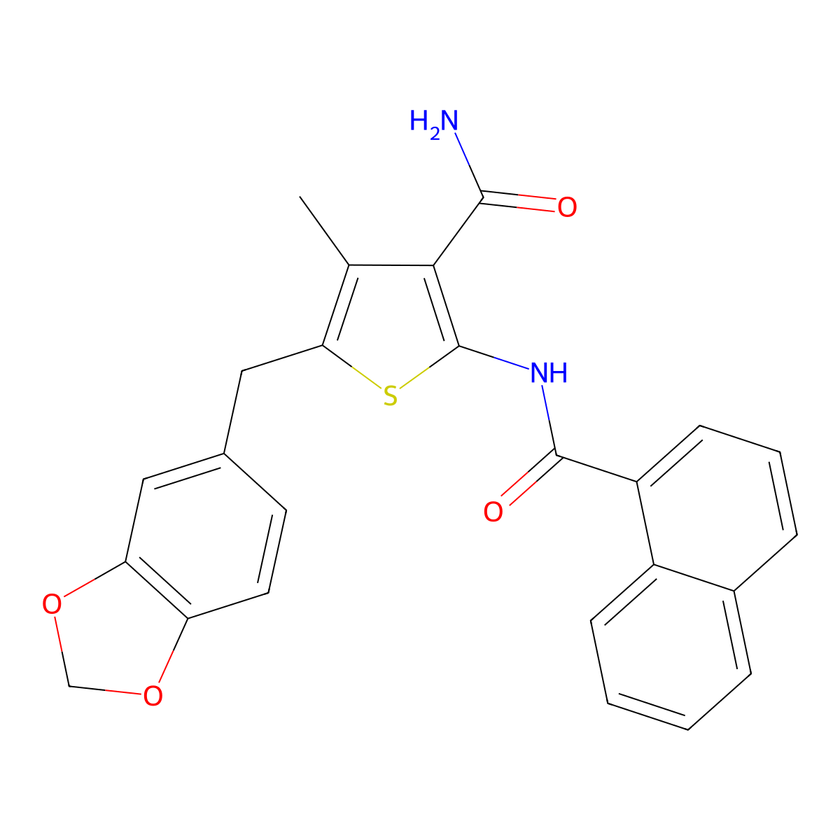 5-(1,3-Benzodioxol-5-ylmethyl)-4-methyl-2-[[1-naphthalenyl(oxo)methyl]amino]-3-thiophenecarboxamide molecular structure, CAS 476368-52-2