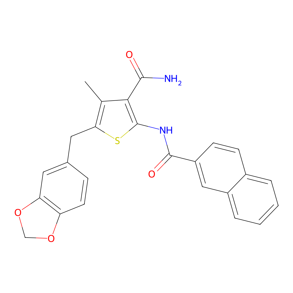5-[(2H-1,3-benzodioxol-5-yl)methyl]-4-methyl-2-(naphthalene-2-amido)thiophene-3-carboxamide molecular structure, CAS 476368-53-3