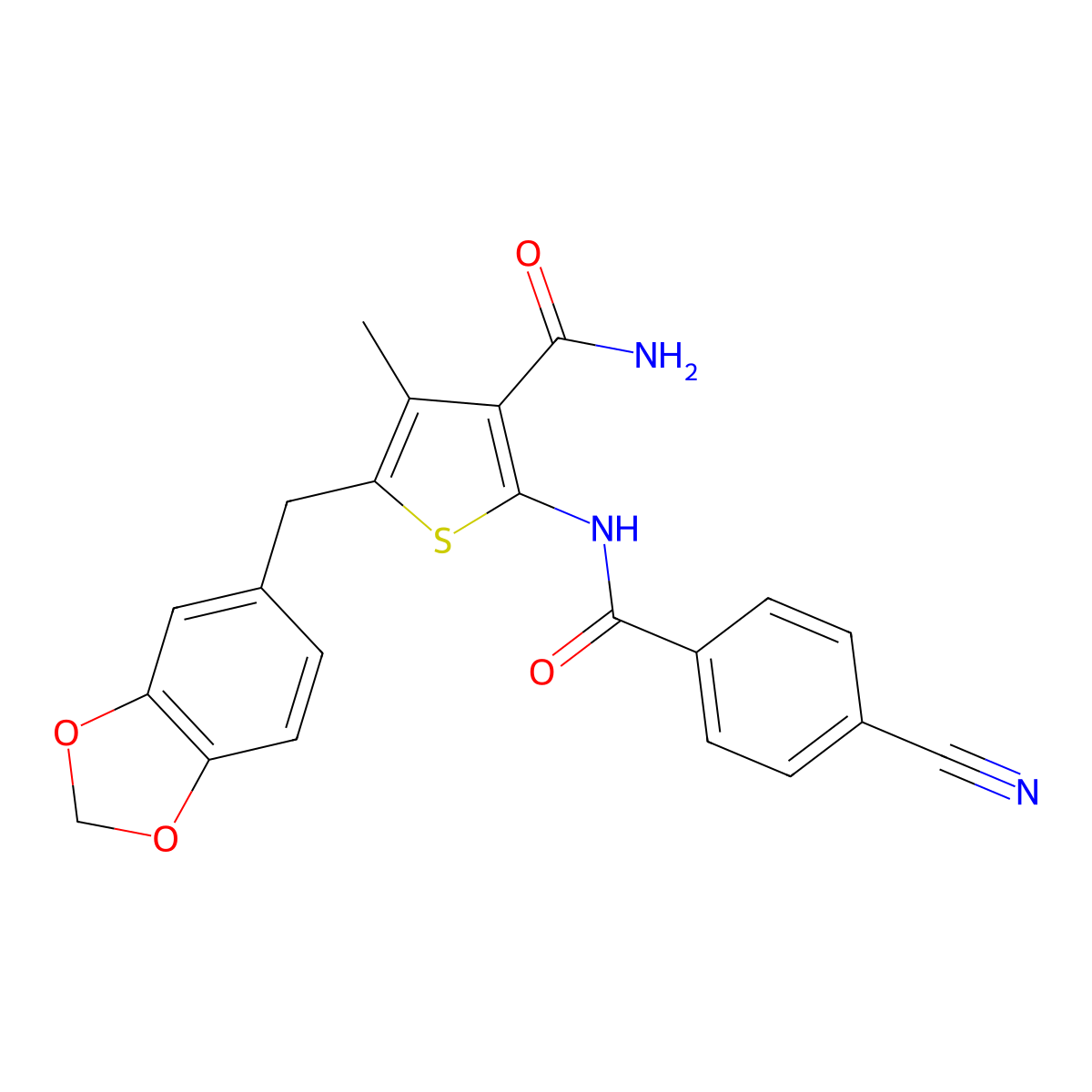5-(Benzo[d][1,3]dioxol-5-ylmethyl)-2-(4-cyanobenzamido)-4-methylthiophene-3-carboxamide molecular structure, CAS 476368-55-5